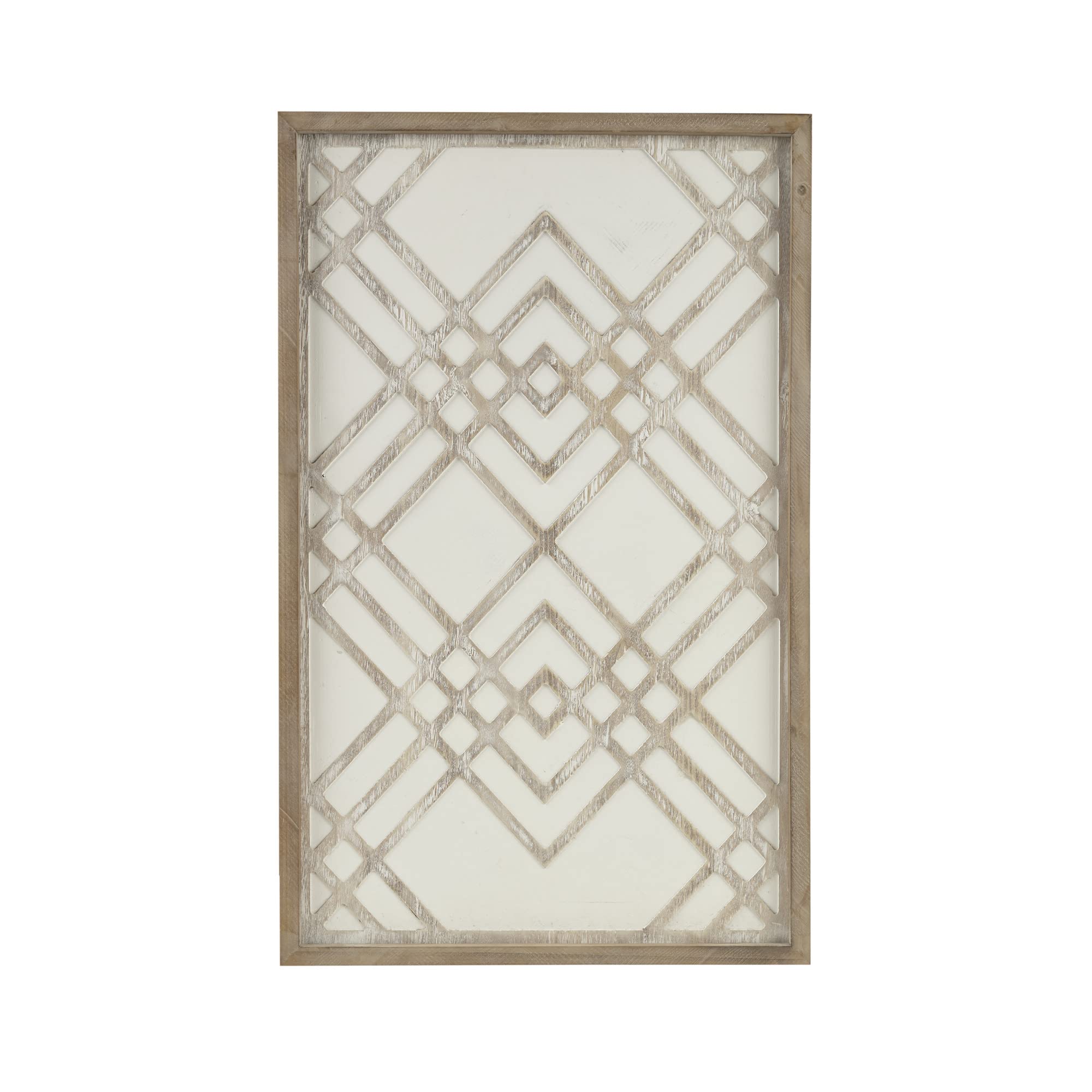 Madison Park Wall Art Living Room Décor - Exton Geometric Carved Wood Frame, Home Accent Modern Kitchen Dining Decoration, Ready to Hang Panel for Bedroom, 20" W x 32" H, Natural/White