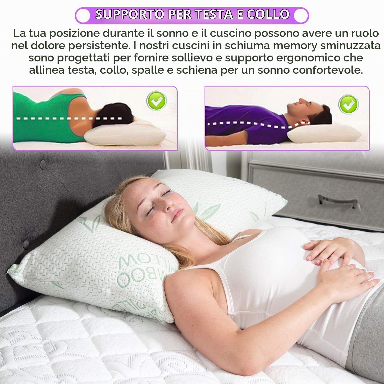 Confezione da 2 cuscini in rayon king size in bambù per cuscini rinfrescanti in memory foam – schiena, stomaco, traversine laterali, fodera rimovibile, regolabile per rassodare/morbido, king size