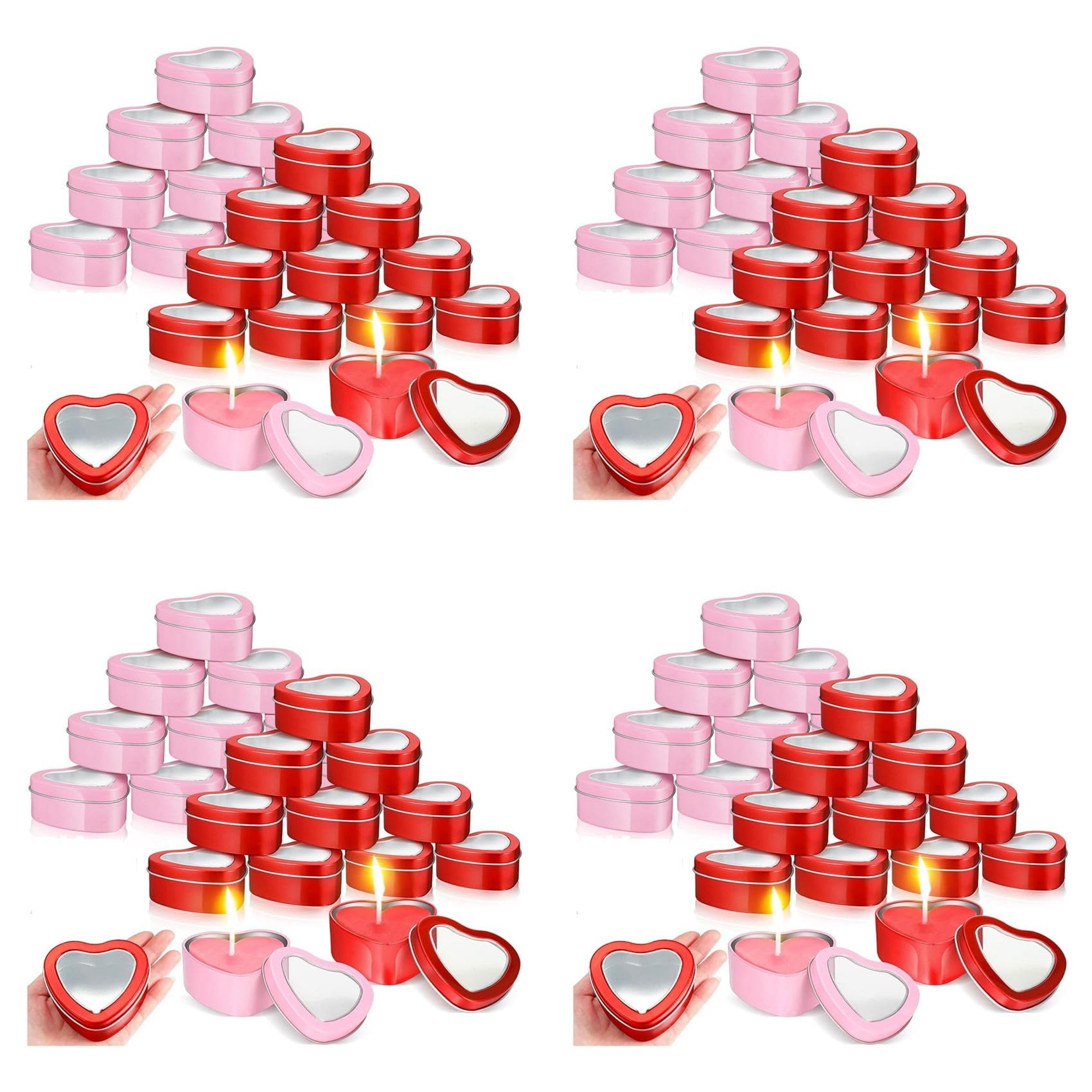 Hndhbfgrt 96Pcs 4Oz Heart Shaped Metal Tins, Empty Tea Light Mold Heart Shaped Box with Clear Window Lids Tin Candle Containers