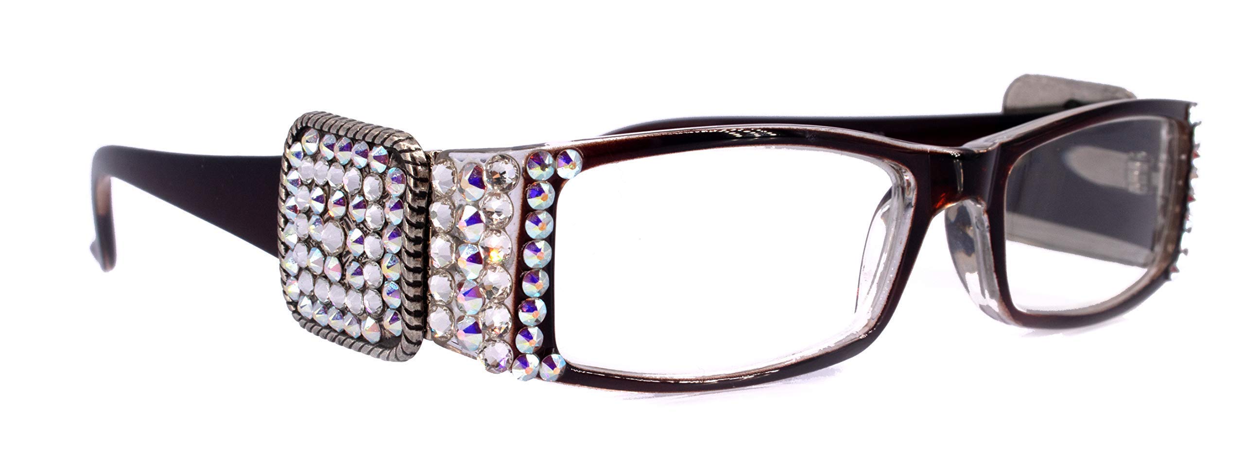The Medallion, (Bling) Women Reading Glasses Embellished Concho w Genuine Crystals Western Concho Rectangular NY Fifth Avenue