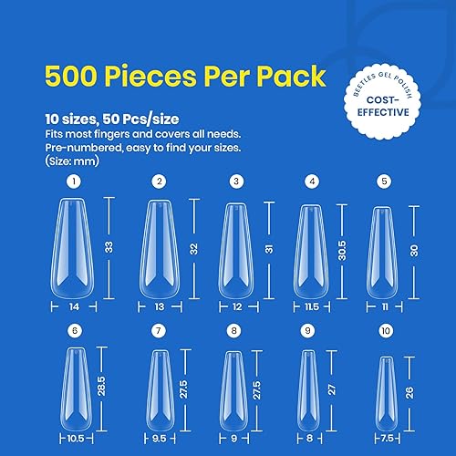 Miniatura 75 de Beetles - Kit de gel para extensión de uñas fácil de usar, 500 uñas de gel de almendra extracortas transparentes y preformadas, pegamento multiusos