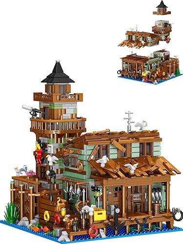 Fishing Village Store - Juego de construcción de casa de 1881 piezas, kit de bloques de construcción de cabaña de madera, juguetes de arquitectura