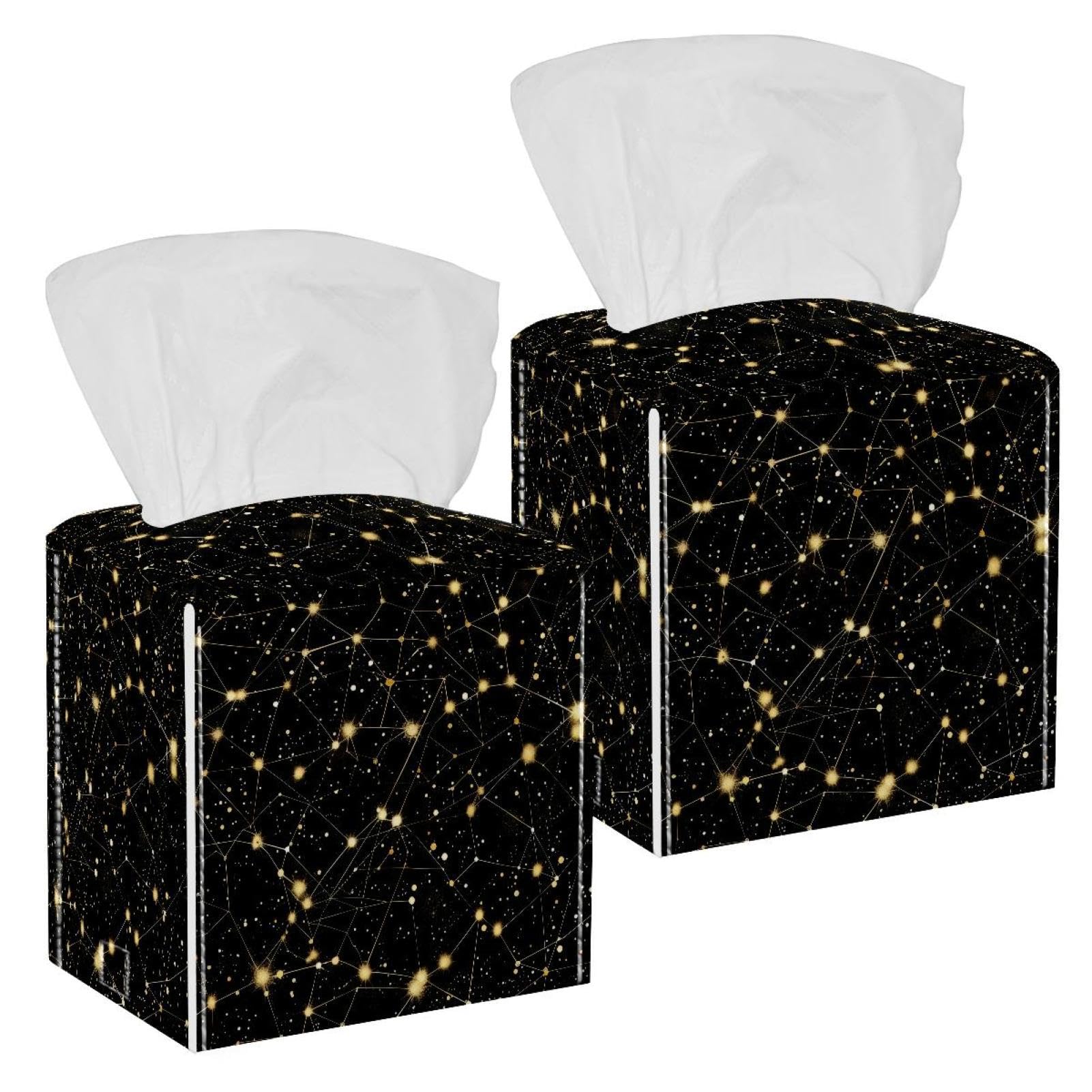 Galaxy Space Tissue Box Cover, 2 Pack PU Leather Square Facial Tissue Dispenser Box holder for Home Office Car