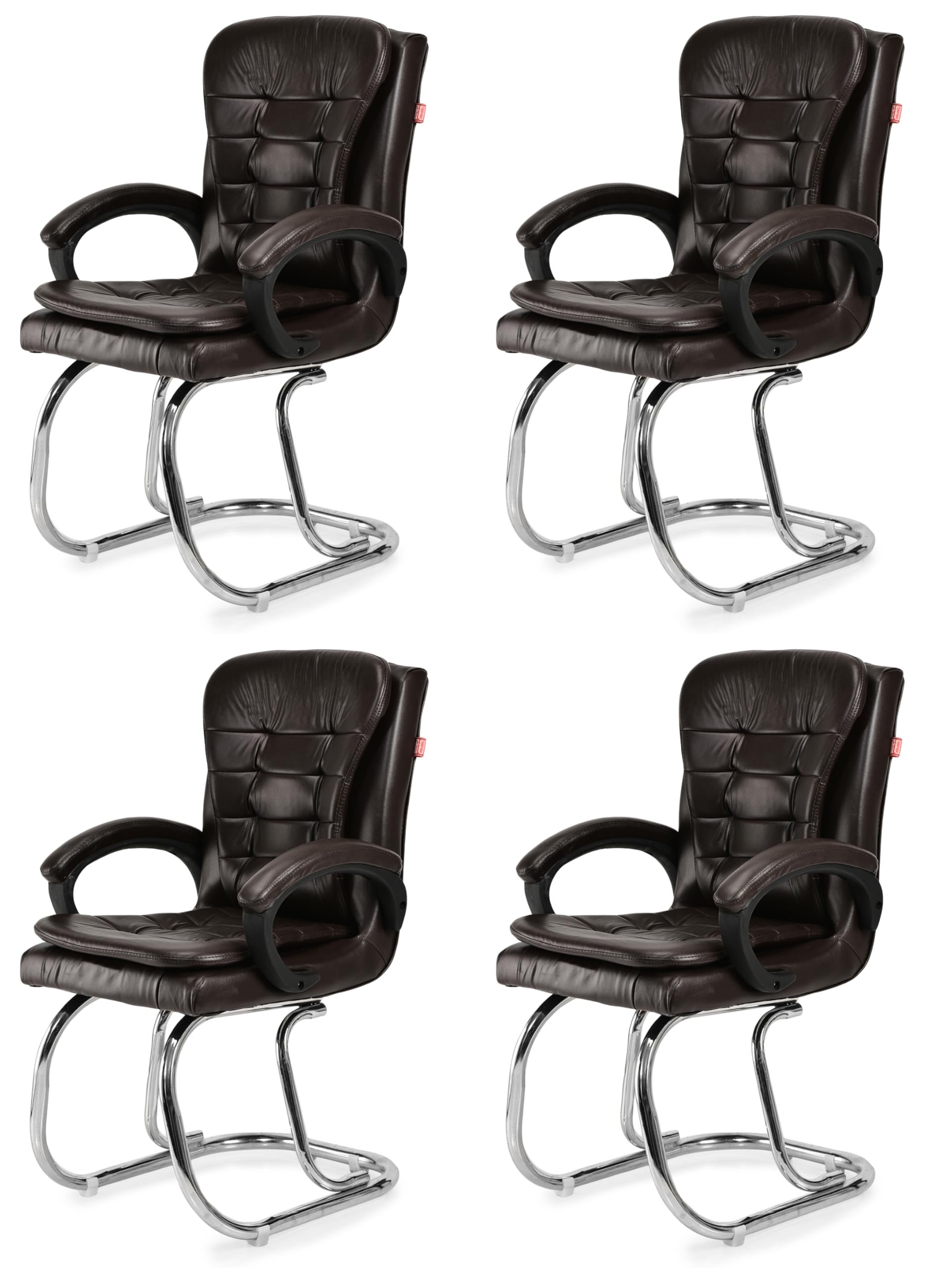 GOYALSON Leatherette Double Cushion Office Guest Chair Sleek, Comfortable Seating for Visitors in Lobby, Reception (4, Coffee, Double Pipe Chrome Steel Frame)