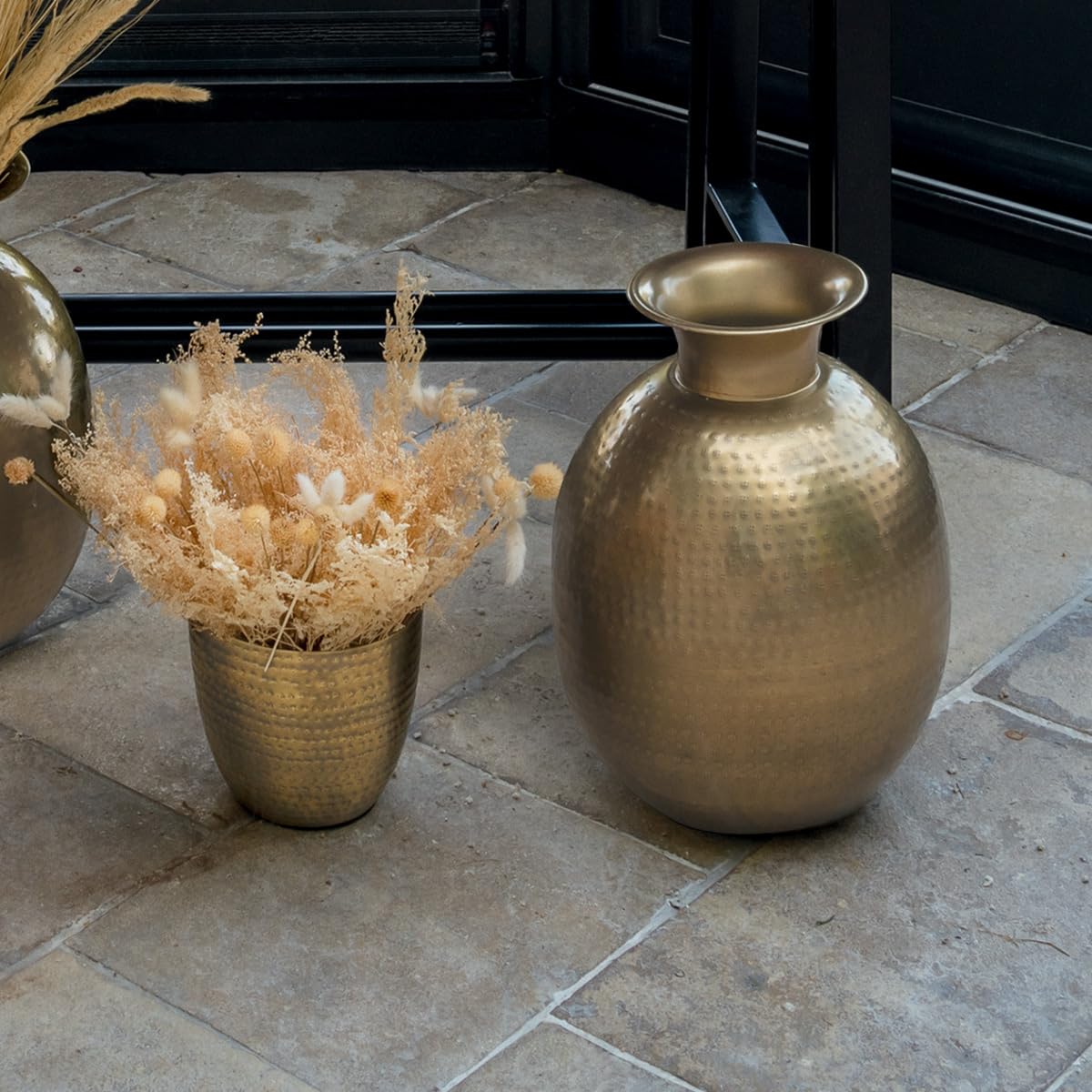 Vase en Métal Doré Martelé H 40 cm - Atmosphera