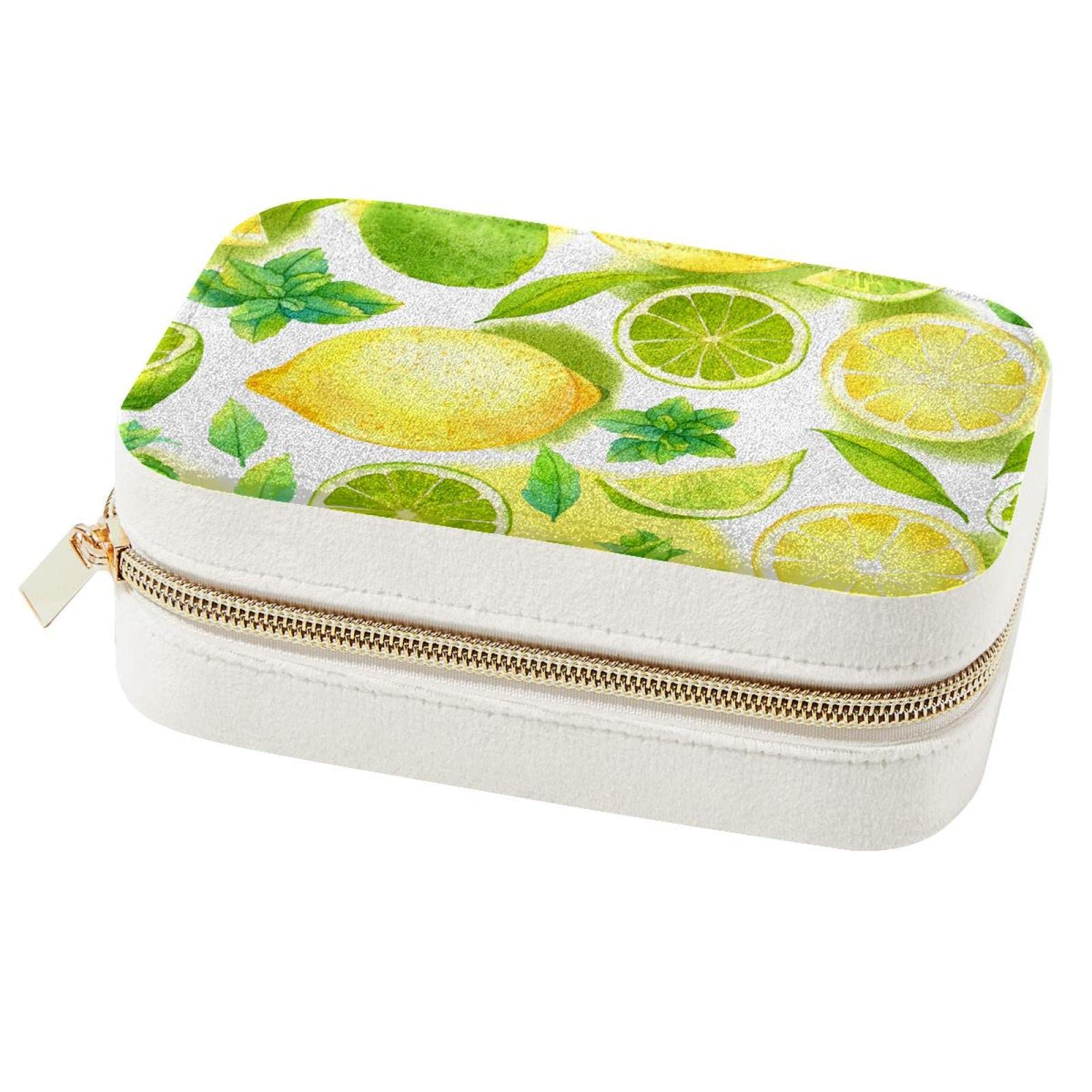 Boîte à bijoux de voyage design citron jaune avec miroir intégré