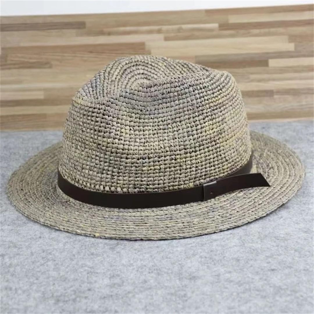 Cappelli da uomo in rafia di paglia di protezione solare cappelli da sole per vacanze all'aperto cappello da spiaggia, Caff, 57