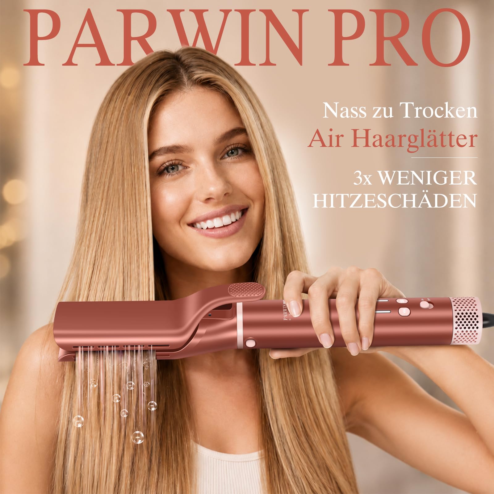7 in 1 Airstyler, PARWIN PRO BEAUTY MaxAIR 2.0 Multi-Styler Set | Auto-Wrap, Geringere Hitzeschäden Glätteisen, 110000 U/Min Föhn, Volumenbürste, Glättender Finish-Aufsatz, Amber Silk