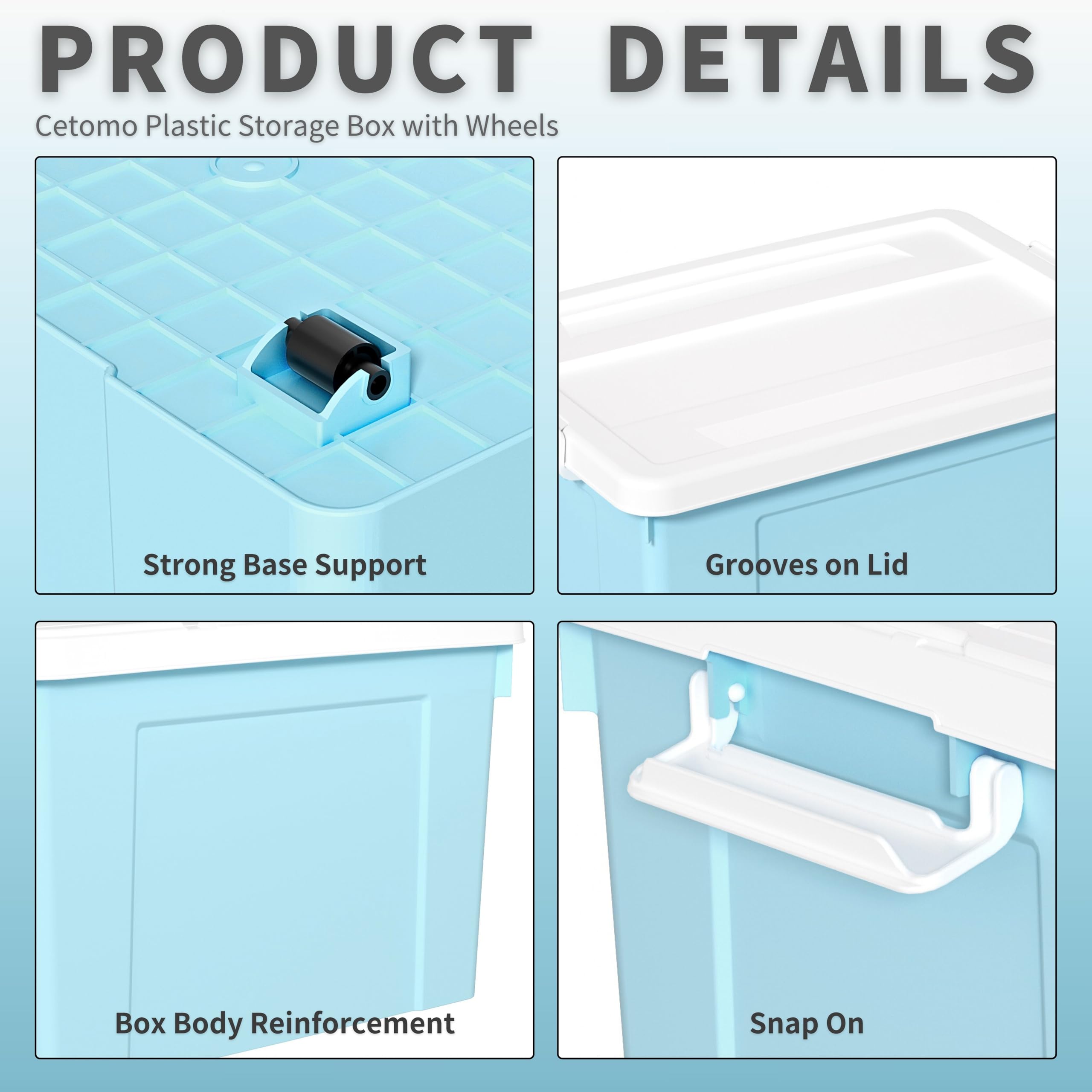 Cetomo 90L*6 Scatole di Stoccaggio in Plastica, Scatole Portaoggetti con Coperchio, Organizzatore con Ruote, Contenitori per Casa e Ufficio, Impilabile, Resistente, Blu, 90L - Confezione da 6