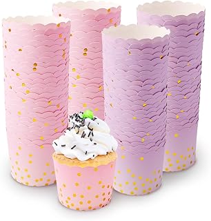 100 moldes de papel para magdalenas (rosa y morado)