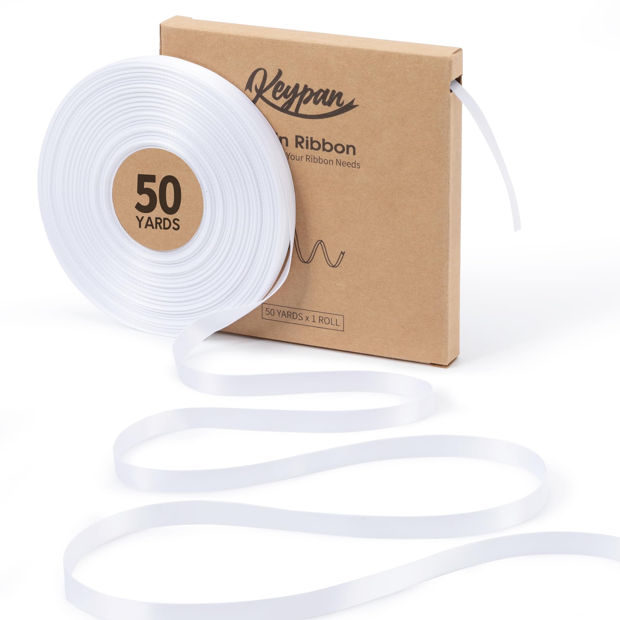 Keypan White Satin Ribbon 10MM X 45.72M Double-Faced Hair Ribbons for Flower Bouquet Gift Wrapping Paper Bows Hair Wedding Invitations Crafts โ image 1