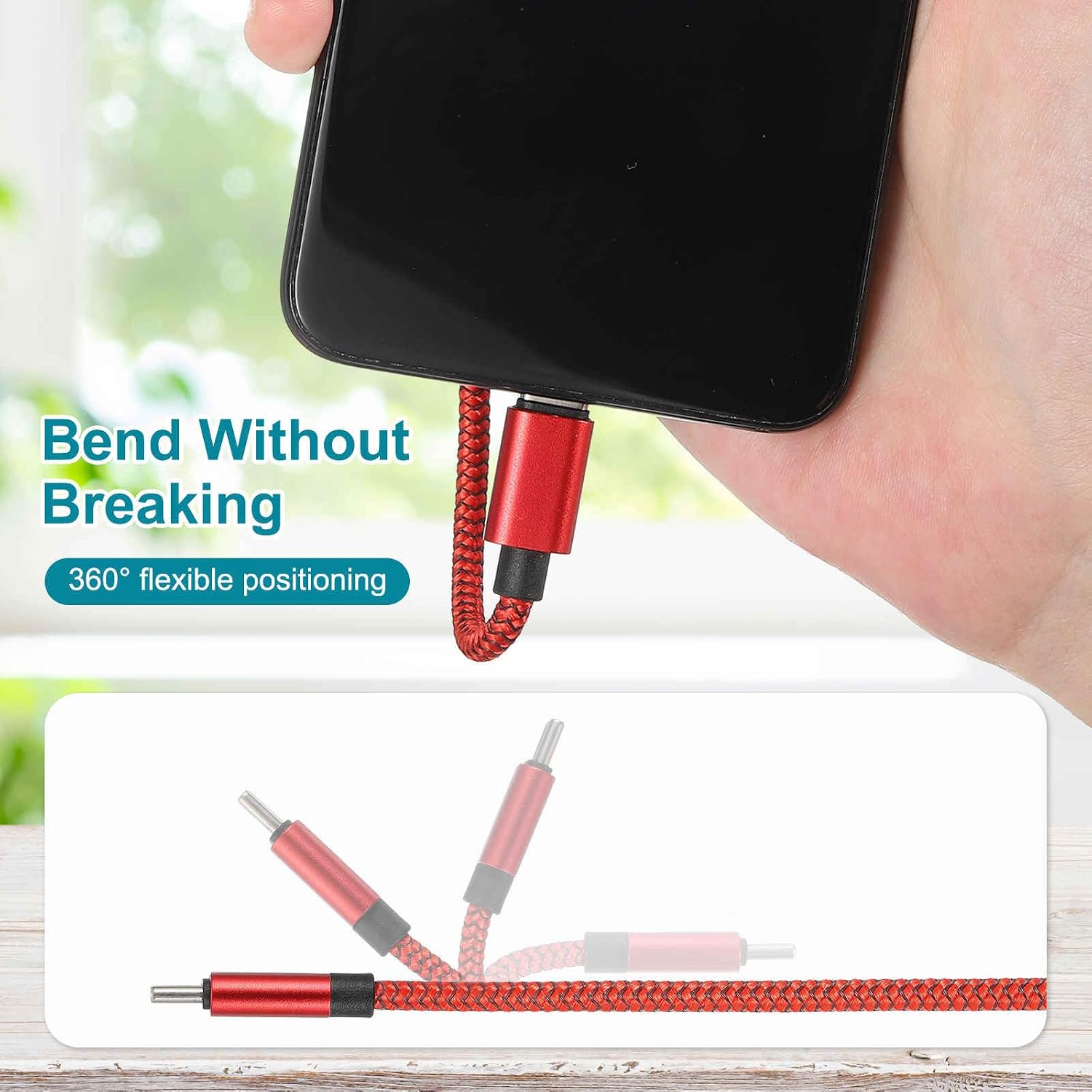 MECCANIXITY 9.84ft USB Type C Charger Cable, 2.4A Type-C to USB A Braided Charging Cord Data Transfer Cable for Tablet Phone LED Desk Lamp Drone, Red image 4