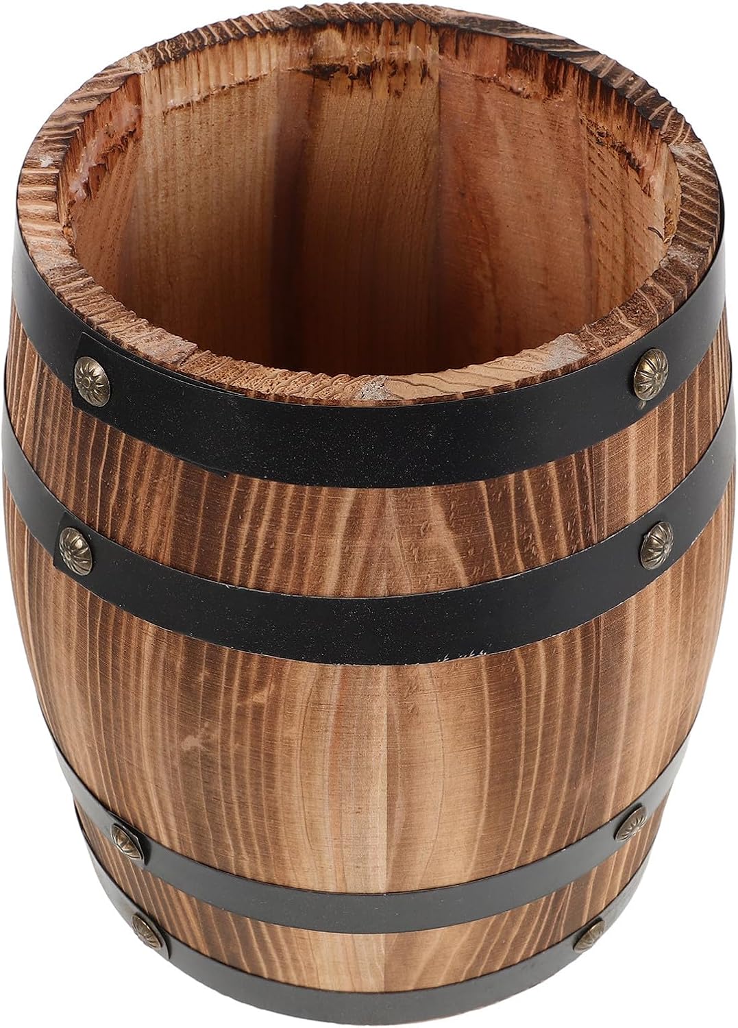 PRETYZOOM Retro Barrel-shaped Wooden Utensil Holder 20cm Oak Finish Spoon and Fork Organizer for Kitchen Countertop Flatware Storage