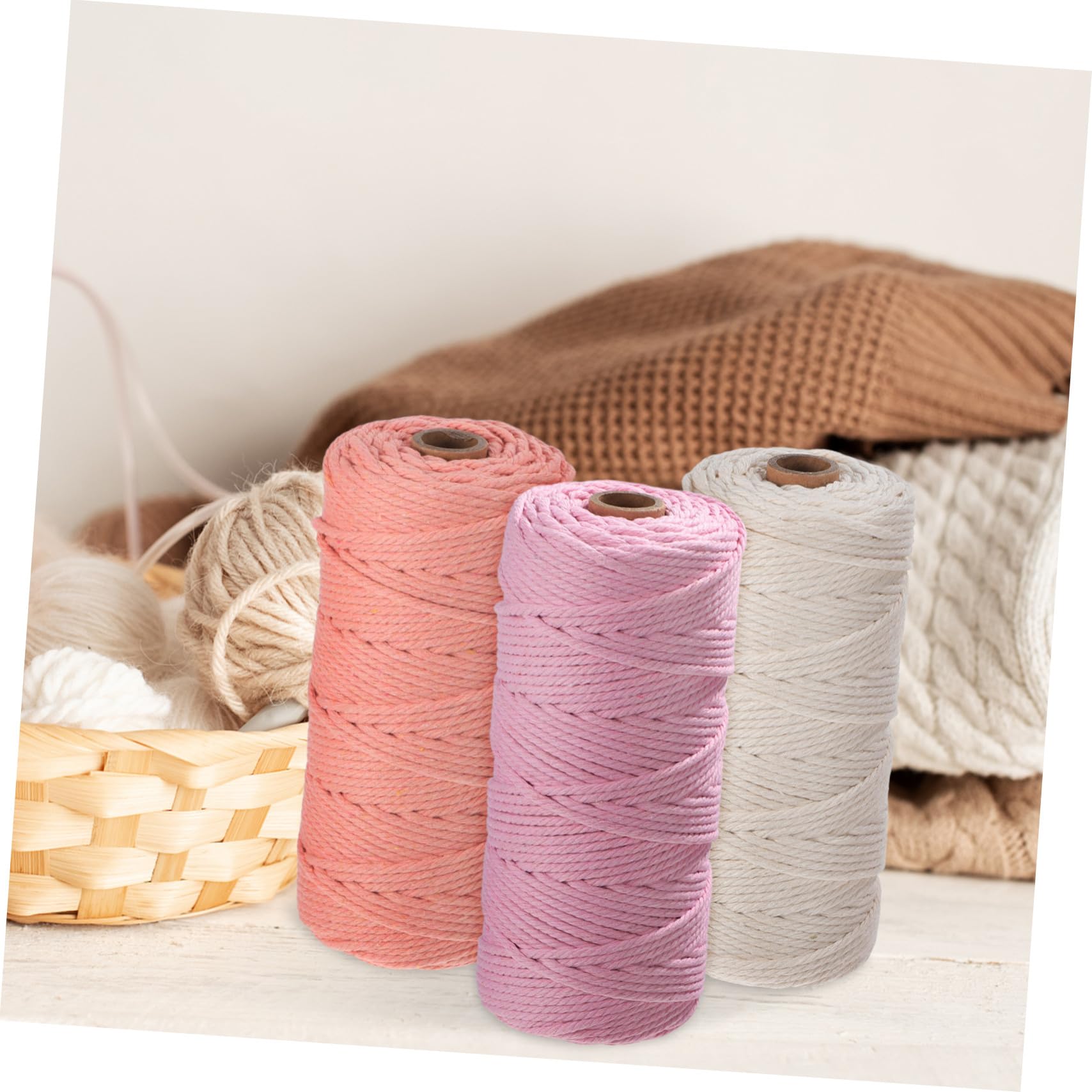 Gatuida 3 Knäuel Baumwollgarn Makramee Garn 3mm Farbige Baumwollkordel Weiches Bastelgarn Vielseitig für Makramee Bastelarbeiten und Stricken