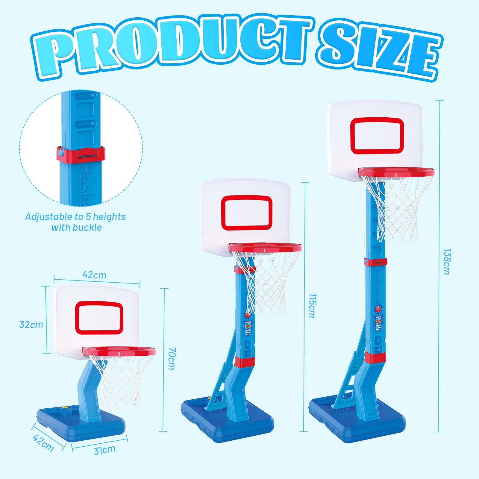 Canestro Basket Bambini, Altezza Regolabile 70-138CM | Per Bambini dai 3 agli 8 Anni, Facile da Montare, Mini Canestro da Basket per Canestri da Basket Bambino Indoor E Outdoor