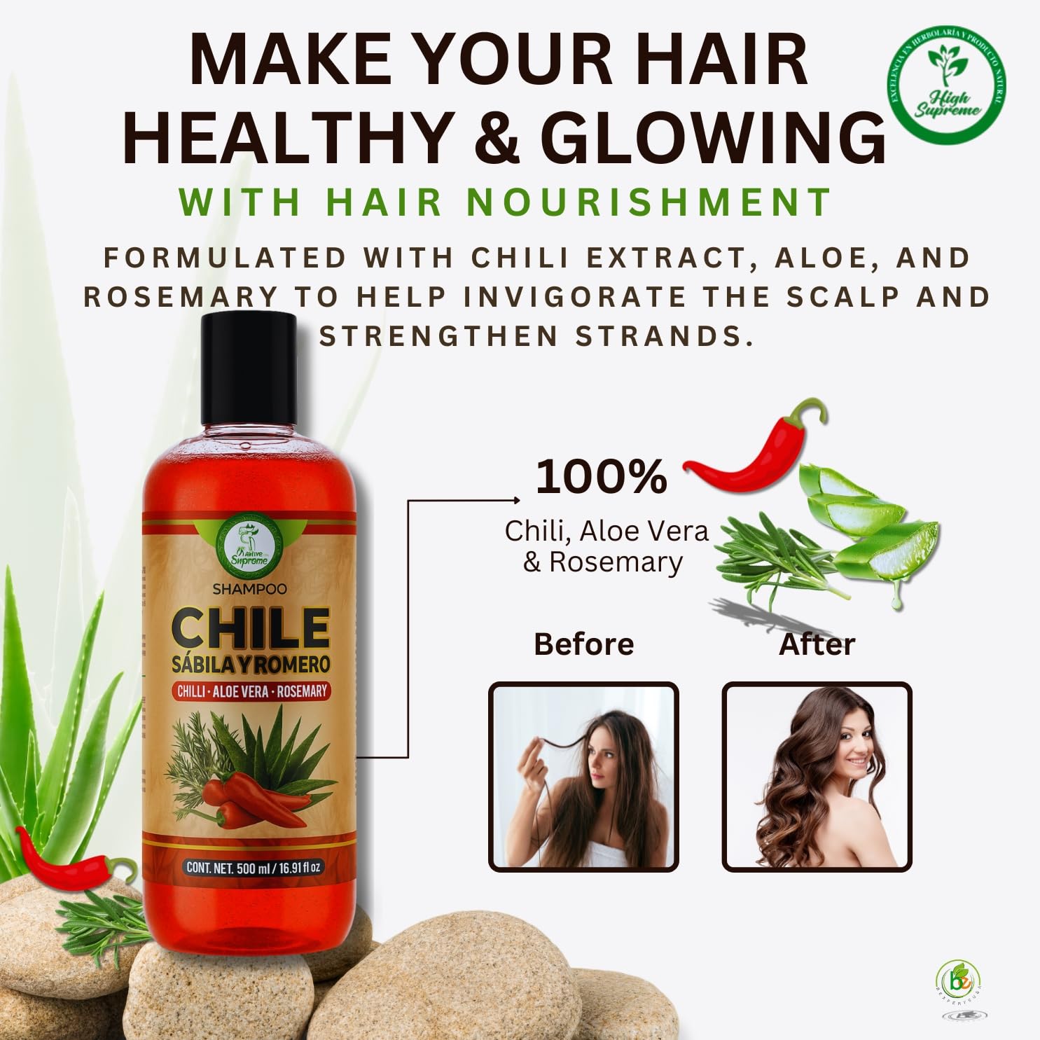 HIGH SUPREME Chili, Rosemary & Aloe Vera(Chile,Romero & Sabila) Shampoo – 500 ml – Daily Moisturizing Formula – Supports Scalp Balance – For All Hair Types – Paraben-Free - Image 4