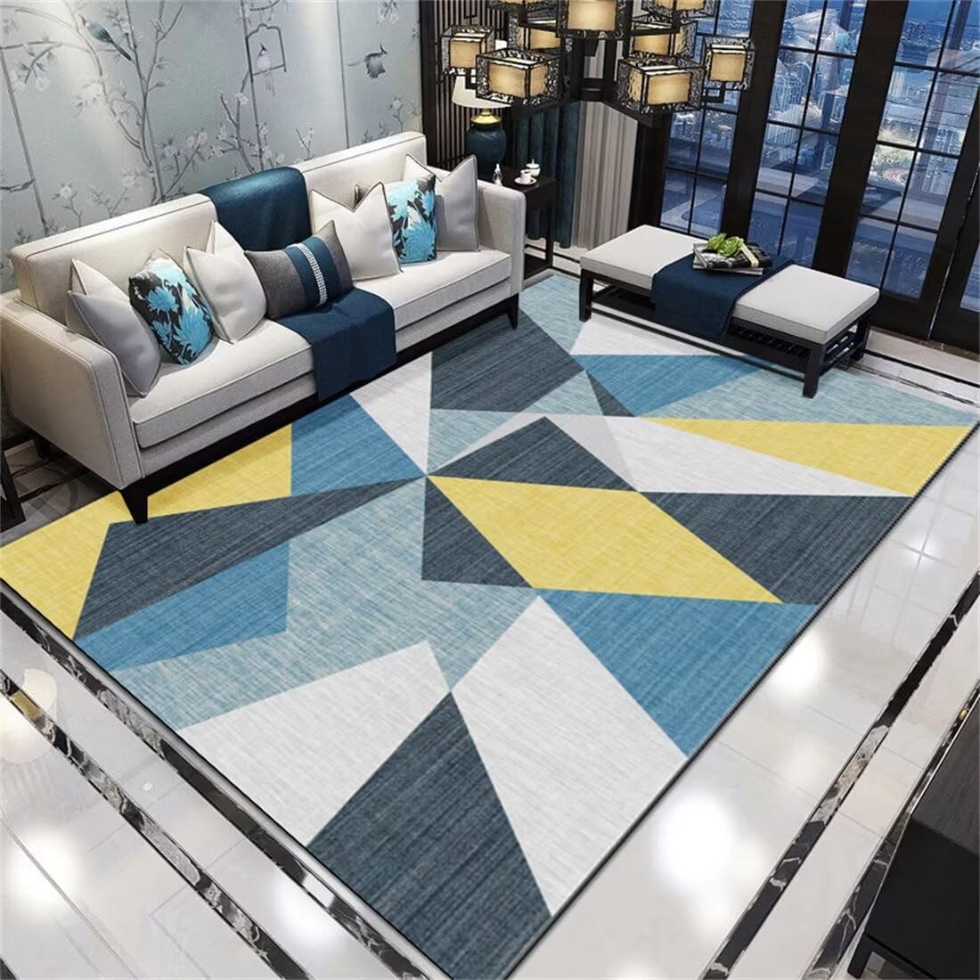 Tapis de salon lavable et facile à entretenir design triangles