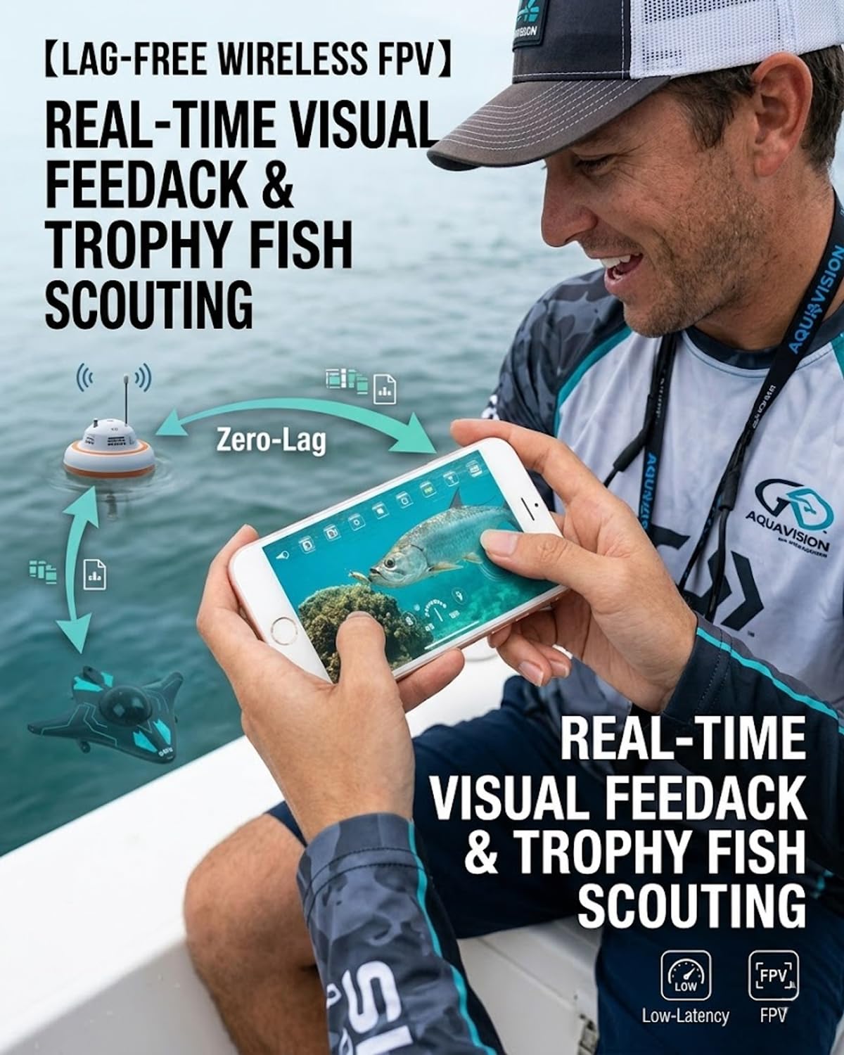 Aquavision Drone, Underwater Drone with Camera, Smart App Control, Full HD 1080p Real Time Image Transmission, Equipped with LED Headlights for Underwater Exploration