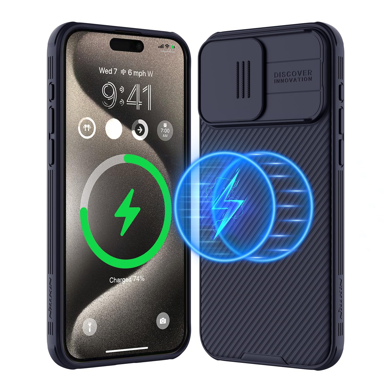 Nillkin CamShield Pro Magnetic Case for iPhone 15 Pro Max, Compatible with MagSafe, Sliding Camera Cover, Dark Purple