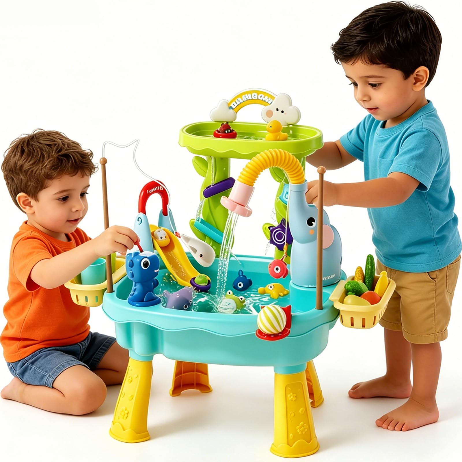 Photo 1 of NOPROB 2027 Upgraded Toddlers 1-3 Water Table with Electric Pump, Kids Water Table with Faucet Play Food Accessories Fishing Toy, Kitchen Play Sink Toys for Girl Boy Age 4-8 (Blue)