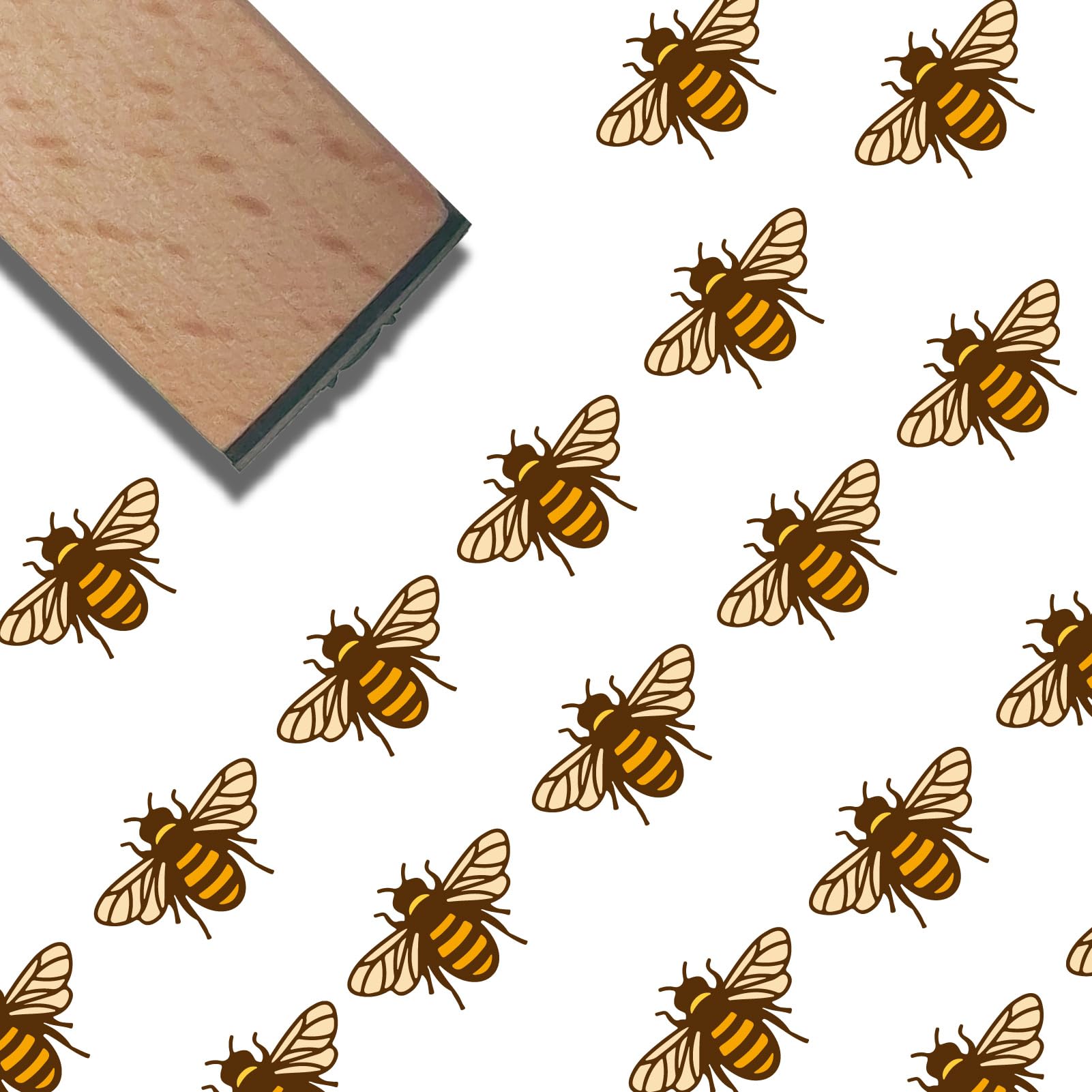 CRASPIRE Bee Wooden Rubber Stamp 3/5 Inch Bumblebee Pattern Mini Small Wood Stamps Reusable Vintage Print for DIY Craft Card Scrapbooking Journaling