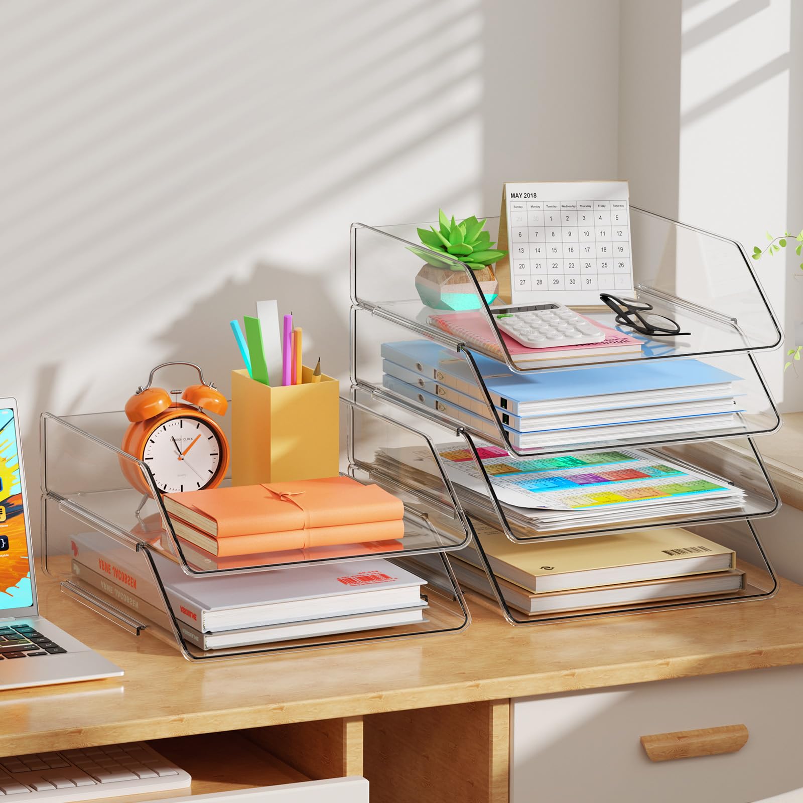 Vivihomety Organizer per carta, confezione da 2 organizer da scrivania impilabile, in acrilico, trasparente, per documenti, iPad, lettere, documenti da ufficio A4, libri, appunti