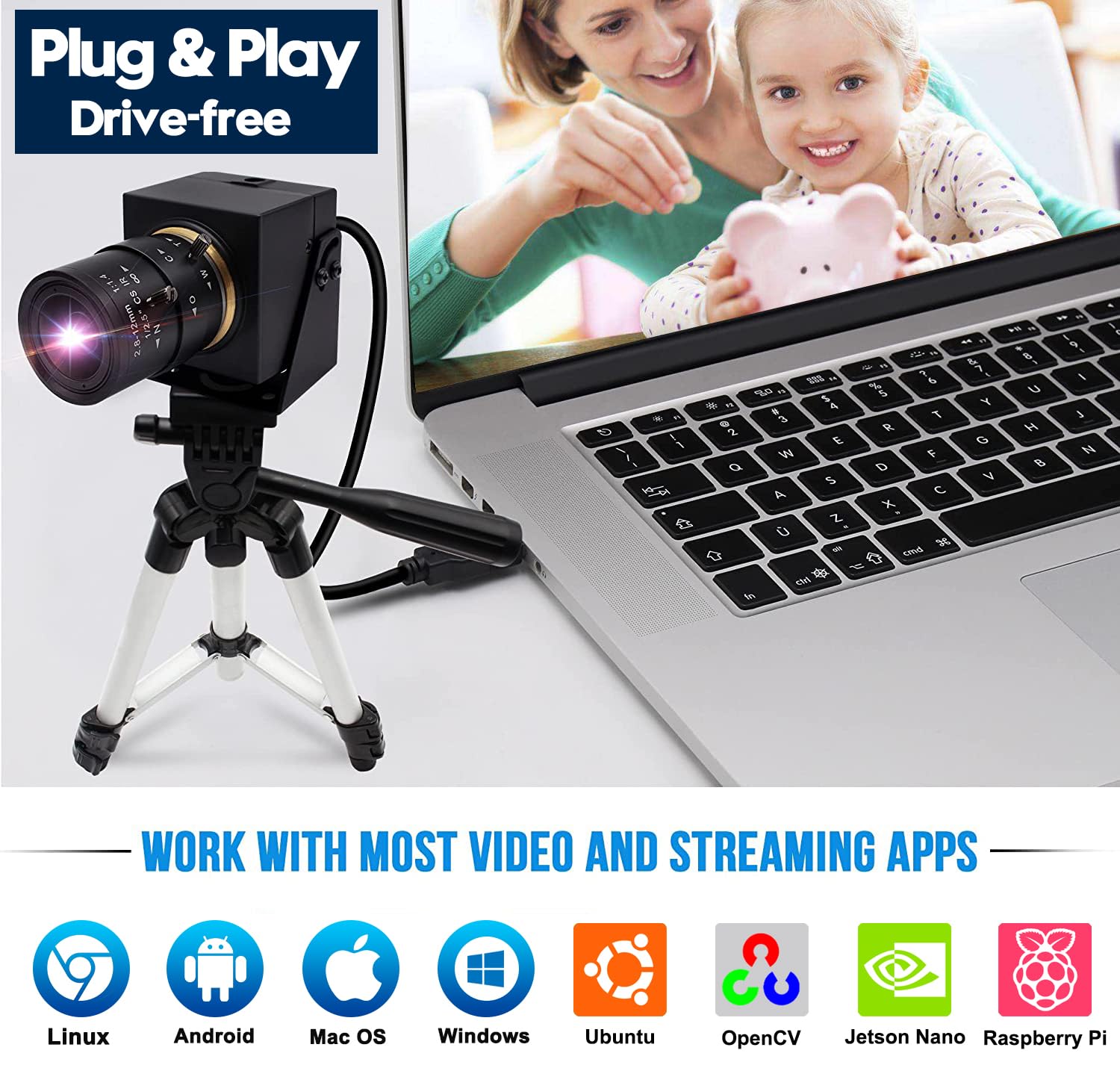Svpro 8MP USB Webcam mit 10X-Zoom-Objektiv 5-50mm CS Mount - Varifokale Kamera für Laptop, PC, Computer, Plug and Play UVC 2448P