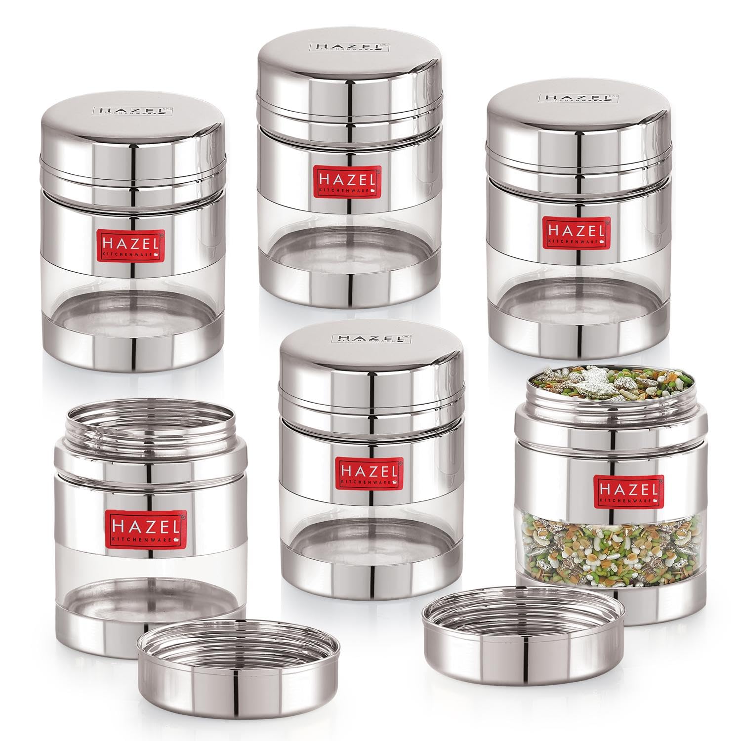 HAZEL Stainless Steel See Through Transparent Container | Kitchen Air Tight Storage Dabba Containers Set of 6, 400 ML (B0D79CC4HV) Amazon Price History, Amazon Price Tracker