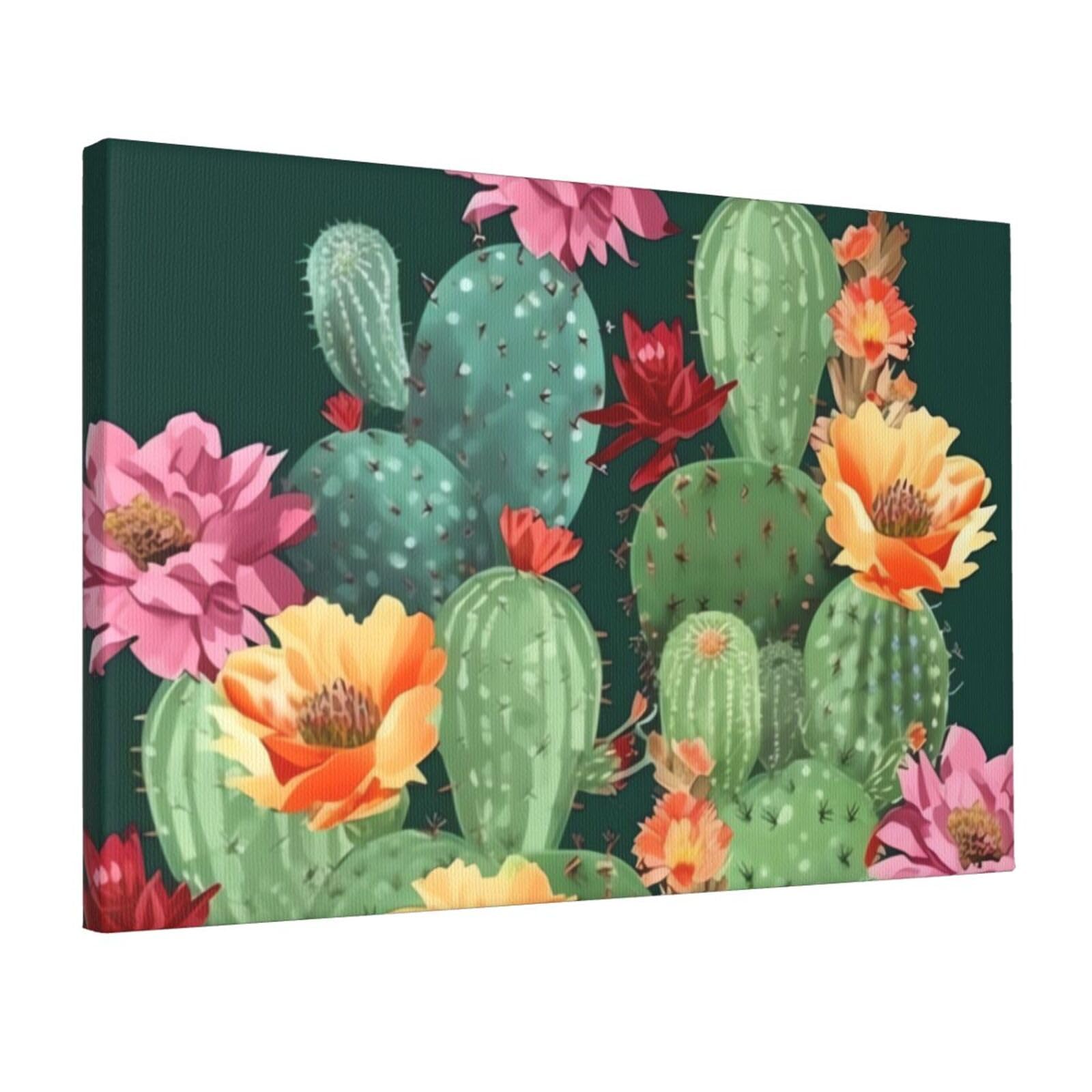 KLOPH Cactus Floral Bloom Canvas Wall Art for Living Room 12"x18" Modern Artwork Painting for Bathroom Hanging Canvas Prints Aesthetic Wallart for Bedroom Kitchen Office Wall Decor