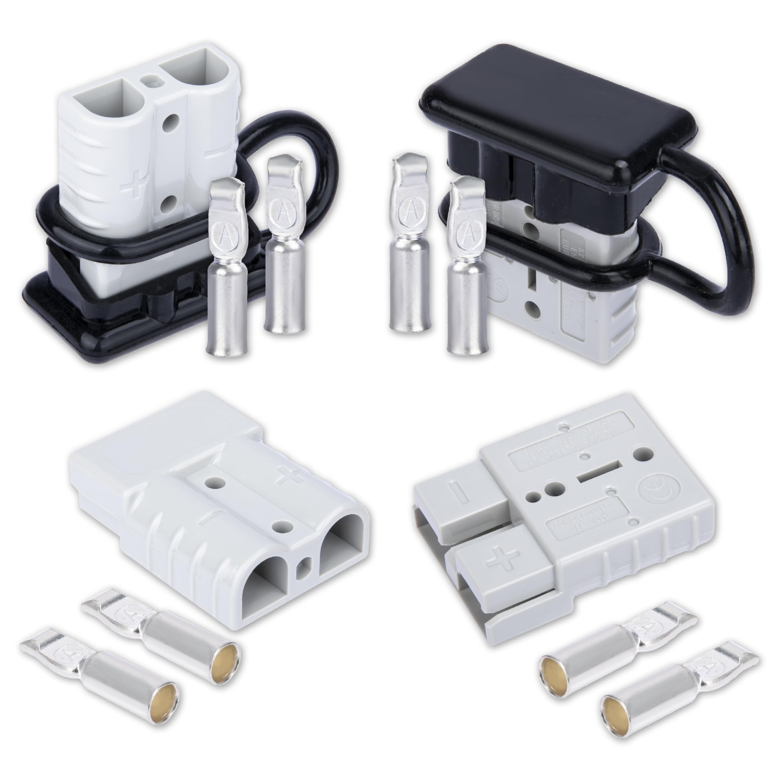 Anderson Connector 4 Pcs, 50 Amp 12-36v Batteries Quick Connect/Disconnect Plug Kit, Connectors for 6 to 12 Gauge Cables, for Car Bike ATV Winches Lifts Motors More,SB50 Grey