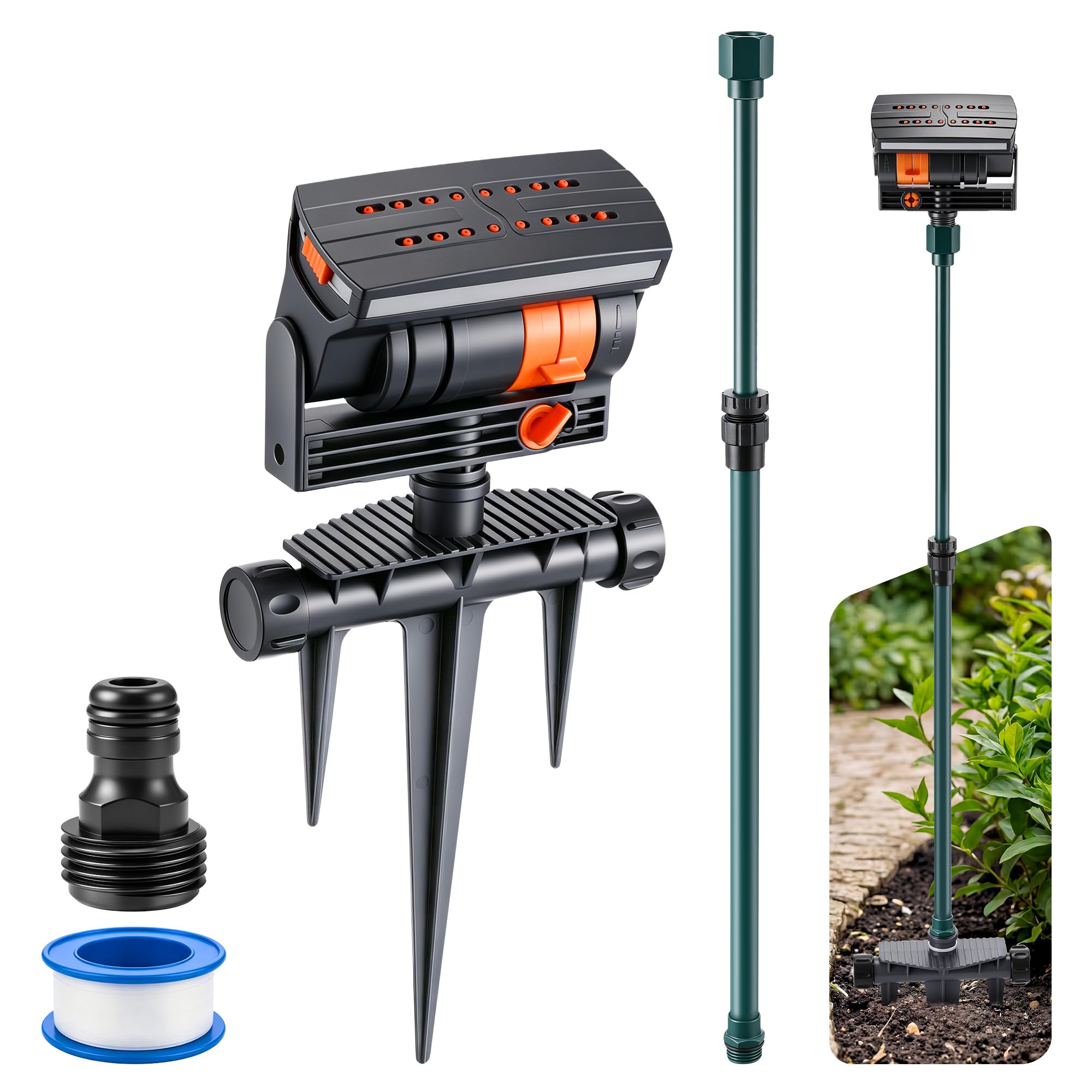 Photo 1 of ElectricWise Oscillating Sprinkler with Adjustable Aluminum Riser, 4 Way Lawn Sprinklers for Yard and Garden, 16 Nozzles, Cover up to 4.069 sq. ft Ideal for Watering Different Heights (Spike)