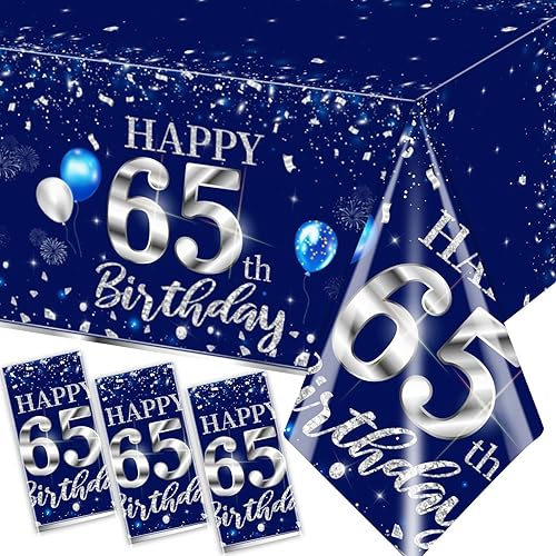 Miniatura 23 de GREHUMOR Mantel de feliz cumpleaños de 3 piezas, color azul plateado, suministros para fiesta de cumpleaños 30, funda de mesa desechable de plástico