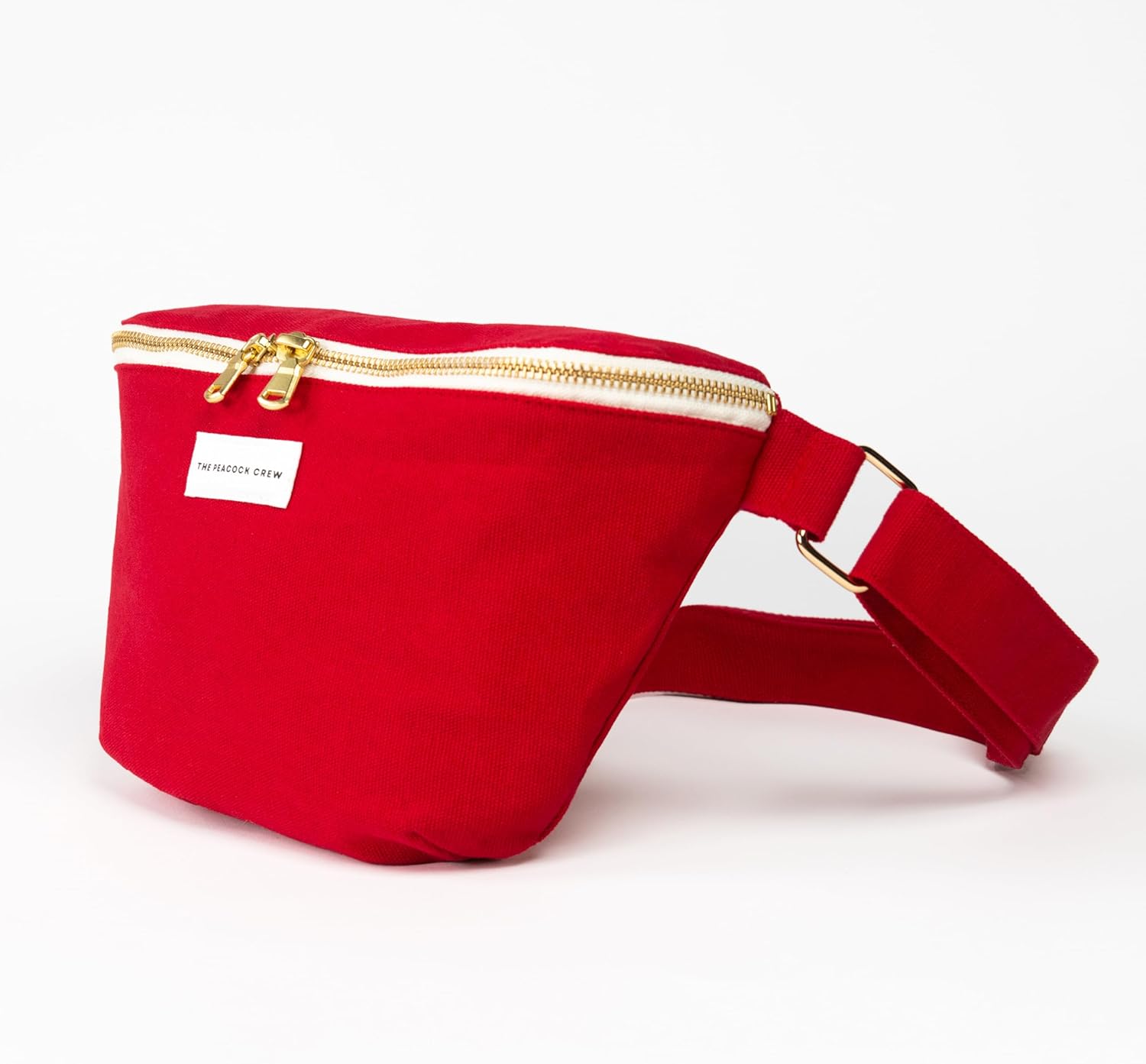 The Peacock Crew Spacious Red Crossbody Belt Bag in Cotton Canvas – Lightweight Comfortable & Elegant Sling Pouch Travel Safe Design & Daily Use – Dual Zippers Fanny Pack for Men & Women