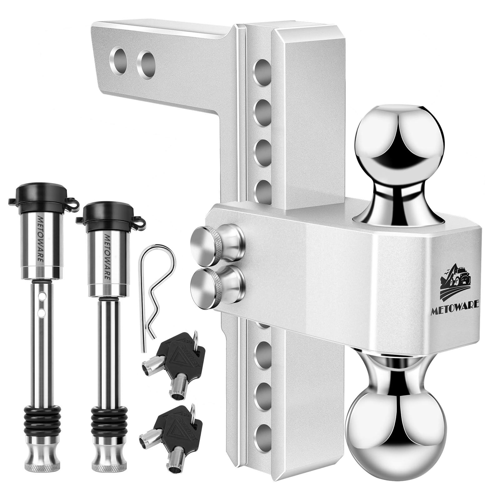 METOWARE Adjustable Trailer Hitch - Aluminum Tow Hitch Fits 2-Inch Receiver - Heavy Duty Drop Hitch with 8-Inch Drop/Rise for Truck (14,000 LBS GTW),