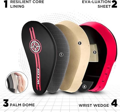 Miniatura 2 de WYOX Almohadillas de boxeo Manoplas de enfoque curvas, almohadillas de entrenamiento de gancho y jab, correa ajustable ventilada, MMA Muay Thai