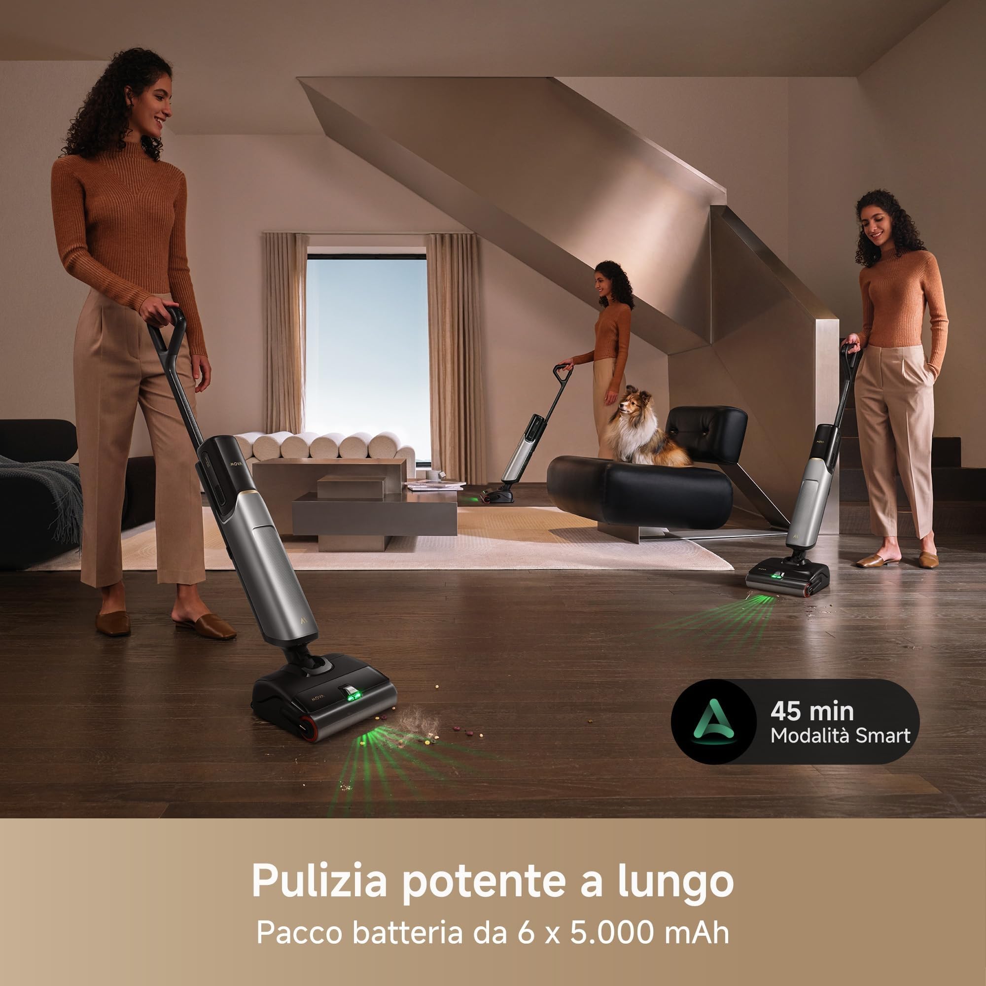Mova X4 Pro Aspirapolvere Lavapavimenti Senza Fili, 20000Pa, Design Piatto 180°, Lavaggio Acqua Calda 100 °C, Autopulente, Antigroviglio, Regolazione Automatica, Stazione di Ricarica