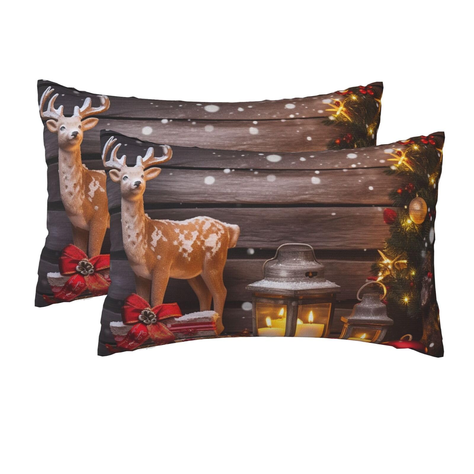 2 Pack Queen Size Pillow Cases for Hair and Skin Soft Breathable Pillow Case Covers with Hidden Zipper Merry Christmas Candle Deer Pillowcase 20x30 Inches Pillow Cover for Sleeping Gift