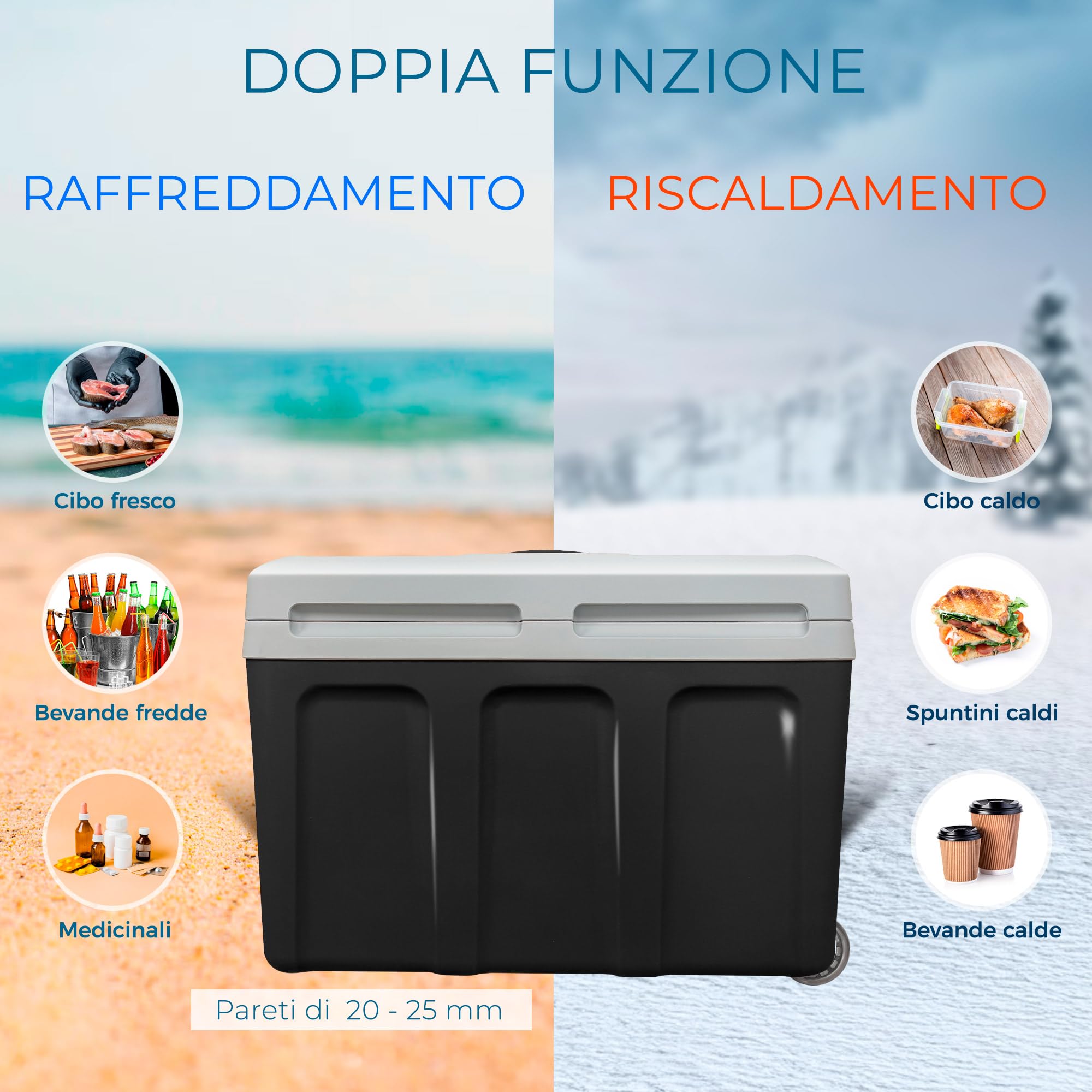 briebe Frigorifero Portatile da Viaggio Termoelettrico 40 Litri AC/DC 12V / 220V, Per Auto, Campeggio, Raffredda e Tiene Caldo, Modalità a Basso Consumo (Nero)