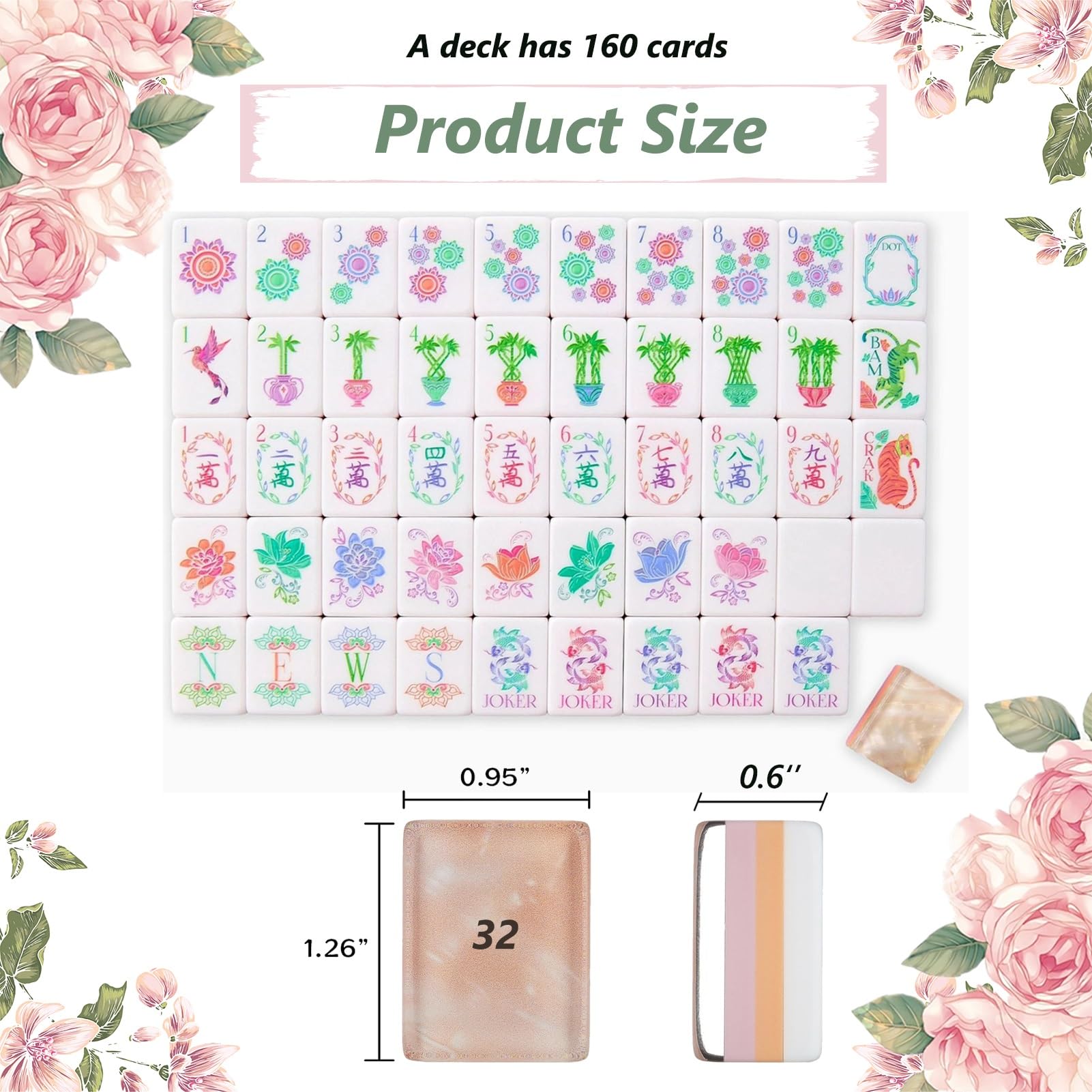 160-teiliges Mahjong-Set (amerikanischer Stil), (3,2 cm, nur Spielsteine), für Erwachsene, Frauen, Familien, Partys, Reisen, Spiel, Geschenk