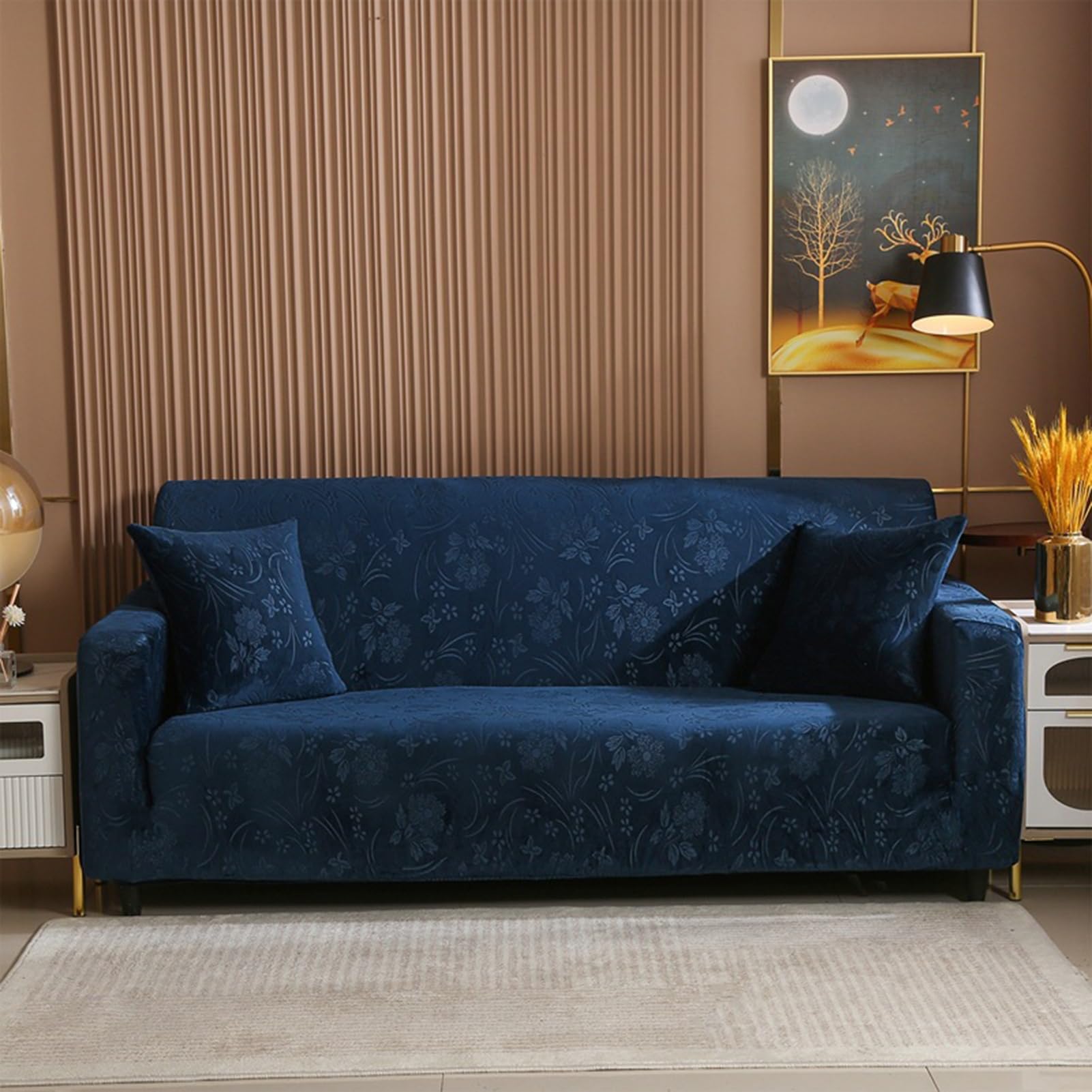 Elastic Couch Cover Crystal velvet Jacquard sofa cover Combination sofa cover Sofa protectors cover 1/2/3/4 Seater (Color : Dark blue, Size : 4 Seater(235-300cm))