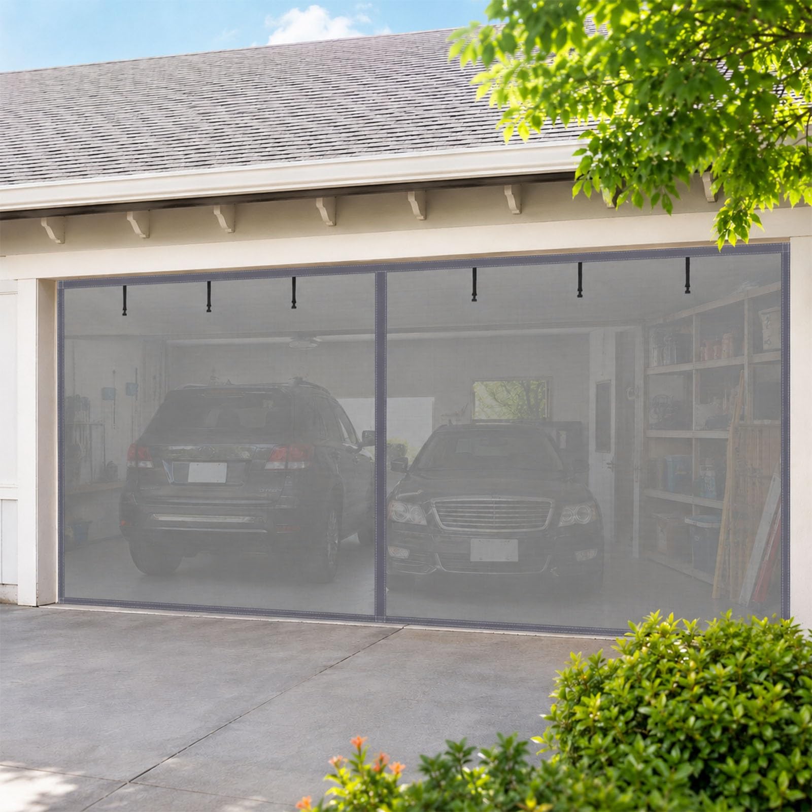 Moustiquaire de garage magnétique 2 voitures grise en fibre de verre 260x200cm