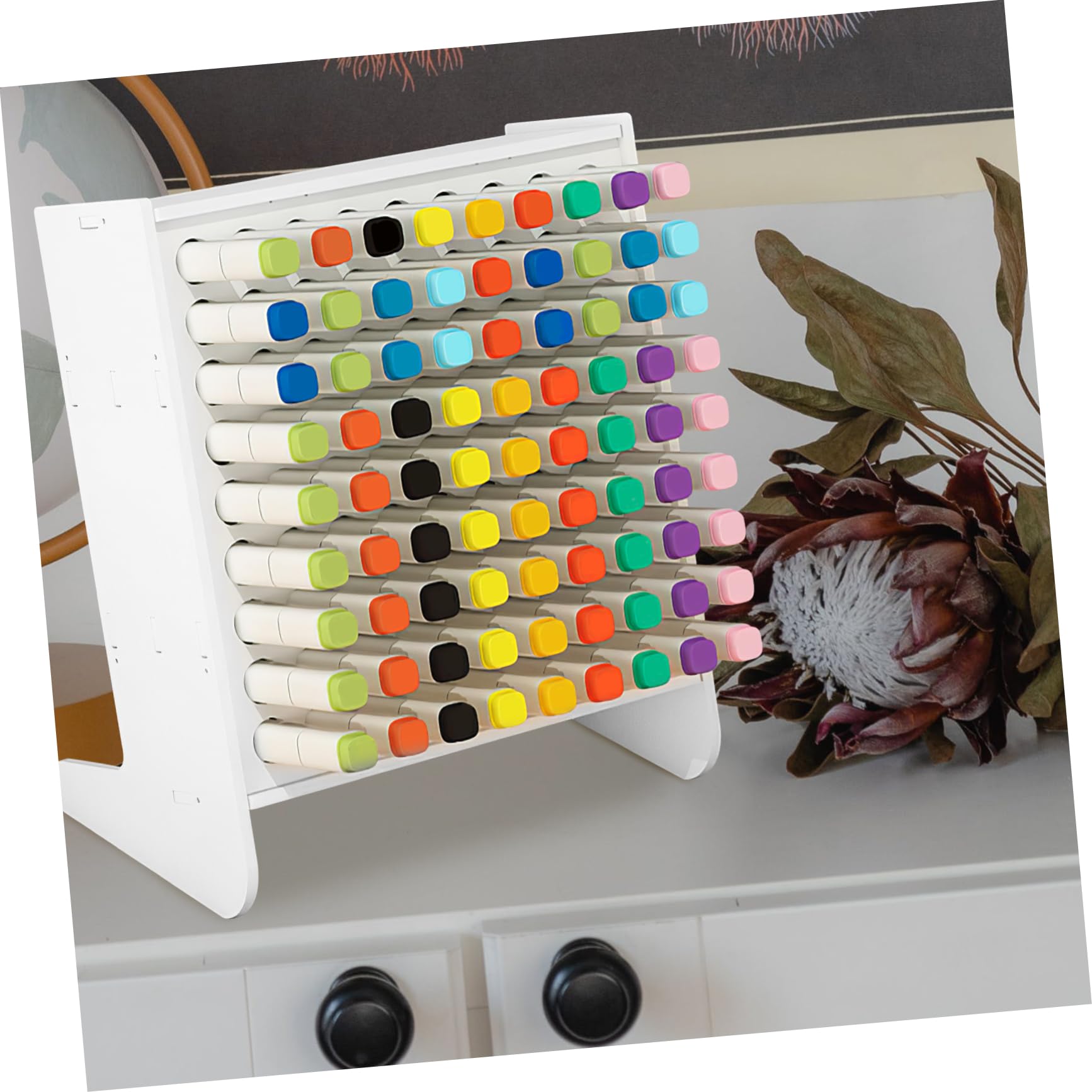 Homoyoyo Portapennarelli da Tavolo in Plastica Bianca Cassetto Estraibile, Organizer per 81 Pennarelli, Supporto per Marcatori la Scuola e L'ufficio