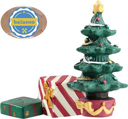 Miniatura 9 de Balacoo 1 juego de decoración de acuario de Navidad, figura de árbol de Navidad, caja de regalo de resina en miniatura, micro adornos de paisaje