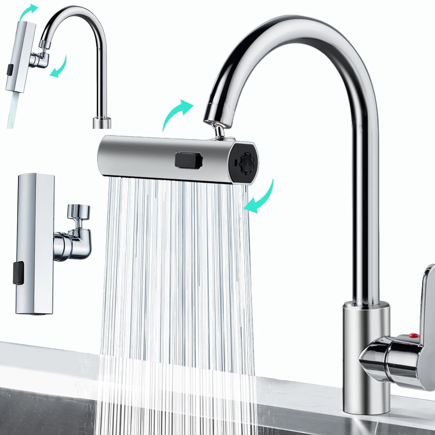 Waterfall Faucet for Bathroom Sink, Single Lever Basin Tap with Smooth Water Flow, Modern Deck Mounted Faucet, Durable Metal Construction Wash Basin Mixer Tap for Home and Hotel Use-image-21