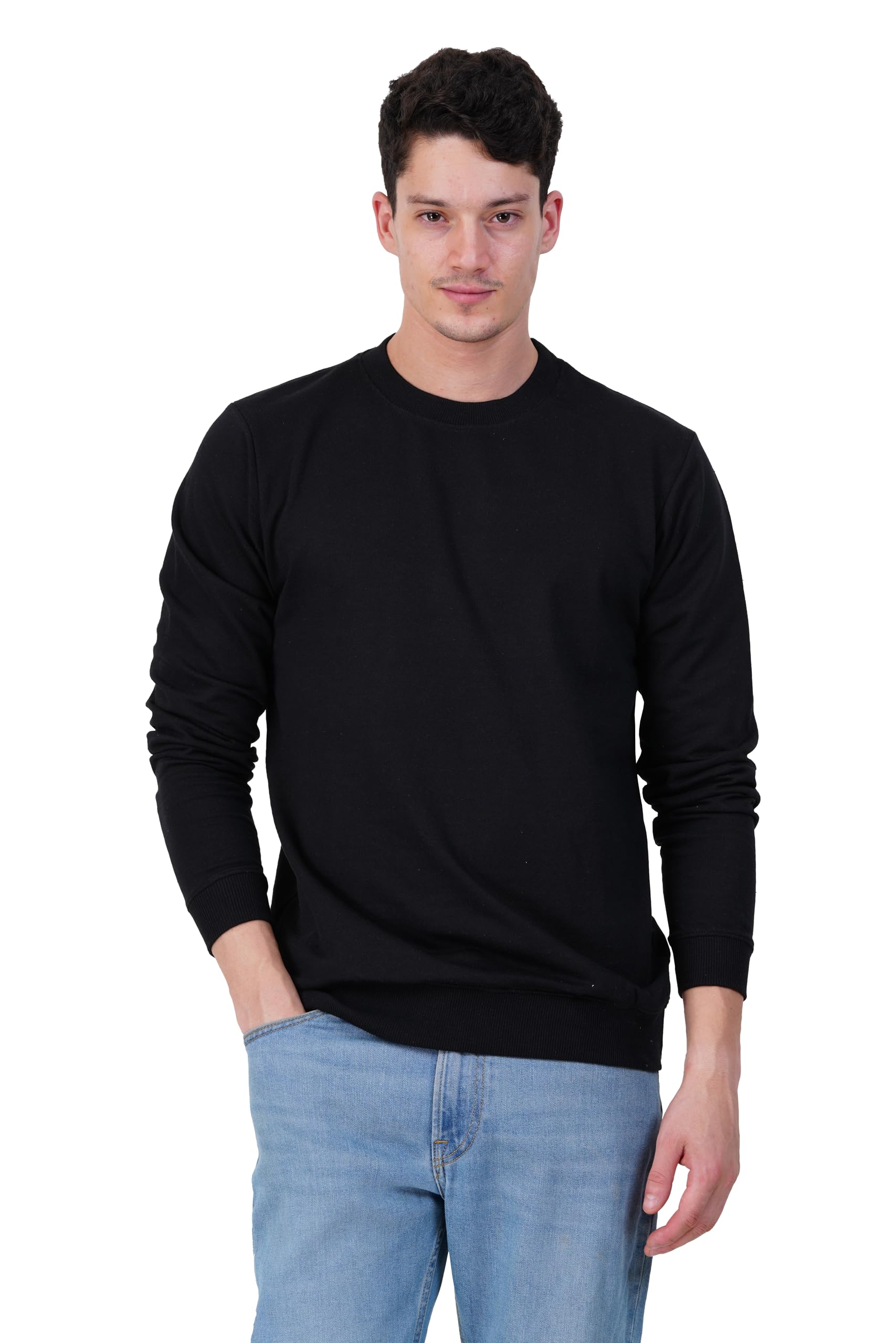 Mens Plain Pullover Sweatshirt Cotton Blend Long Sleeve Winter Sweatshirt for Men