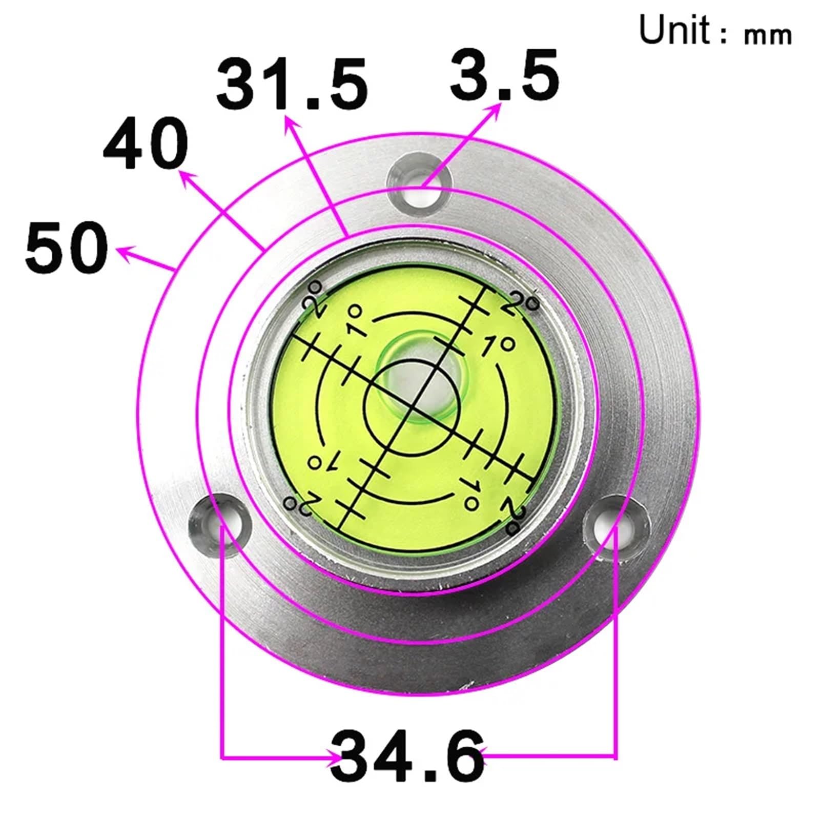Niveau à bulle rond à bride circulaire, niveau à bulle avec trou de montage, haute température, qualité militaire, 1 pièce