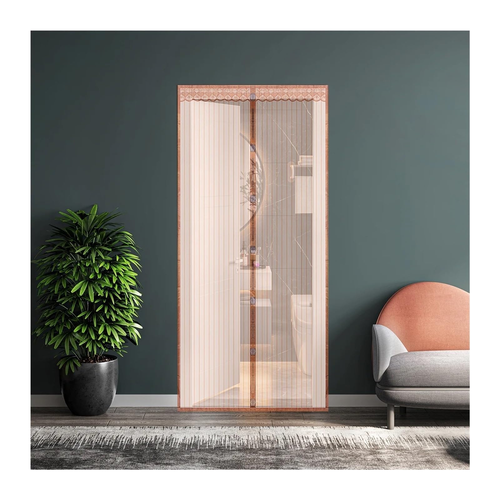 Missffcat Brown Summer Mosquito Proof Suction Mesh Door Curtain - Universal Screen For Home Use(,100X210cm)