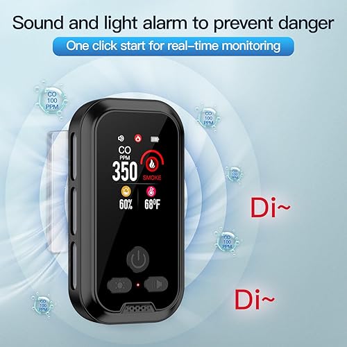 Miniatura 5 de Detector de humo y monóxido de carbono enchufable 4 en 1, batería de reserva integrada de 2000 mAh, pantalla HD sensor de humedad de temperatura de