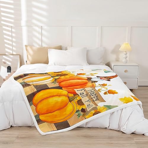 Miniatura 2 de Manfei Bonita manta de gnomo, manta de otoño con hojas de calabaza y girasol para sofá, manta de cosecha de otoño para decoración de habitación de
