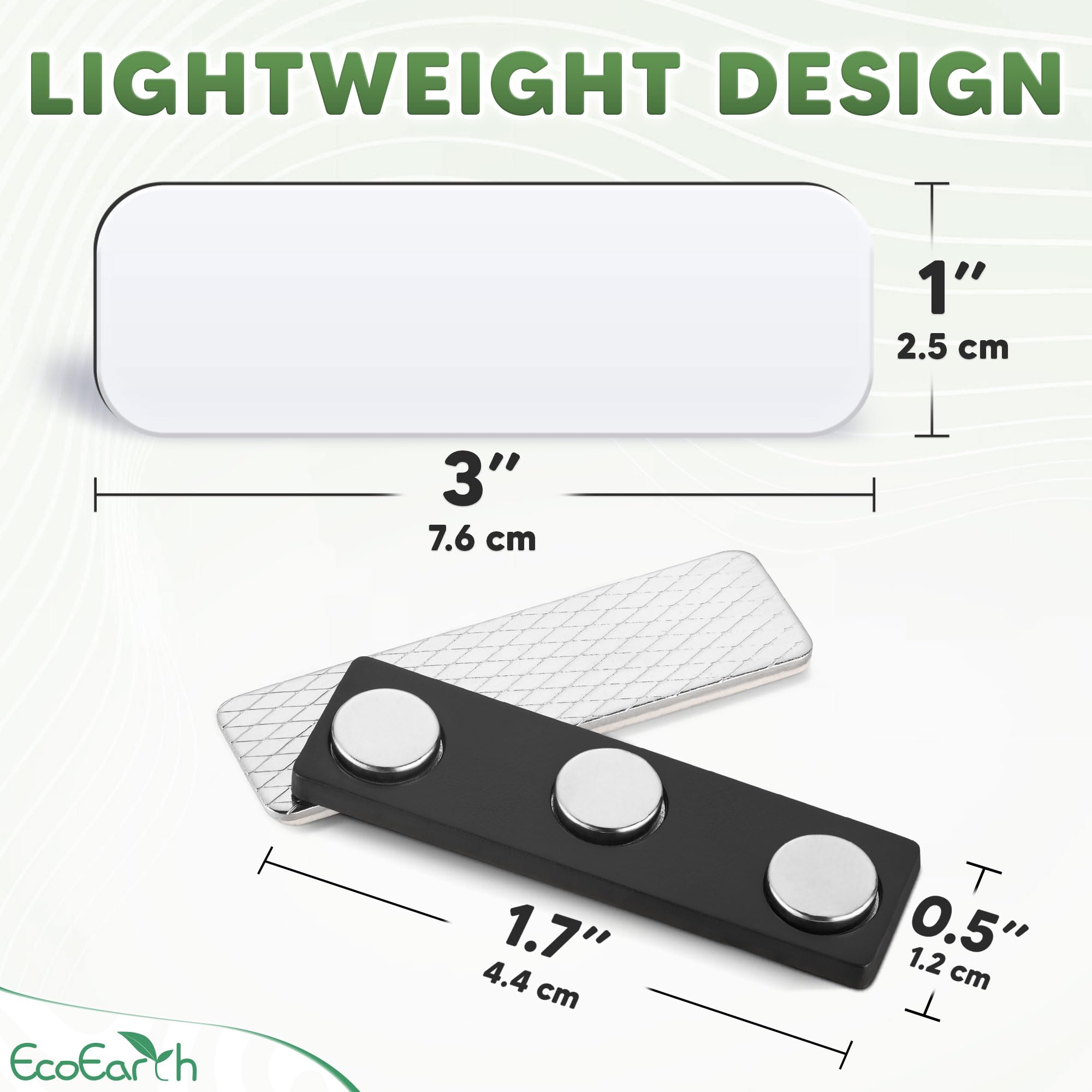 Ecoearh Lot de 50 étiquettes vierges avec dos magnétique (2,5 x 7,6 cm), porte-badges d'identification avec 3 aimants puissants en néodyme, badges personnalisables et réutilisables avec coins arrondis